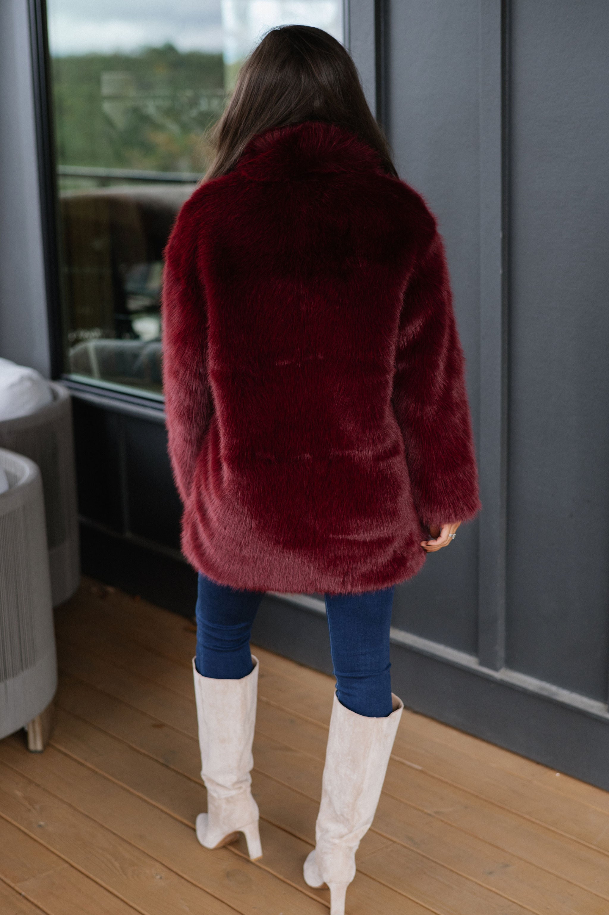 Josephine Faux Fur Coat-Wine
