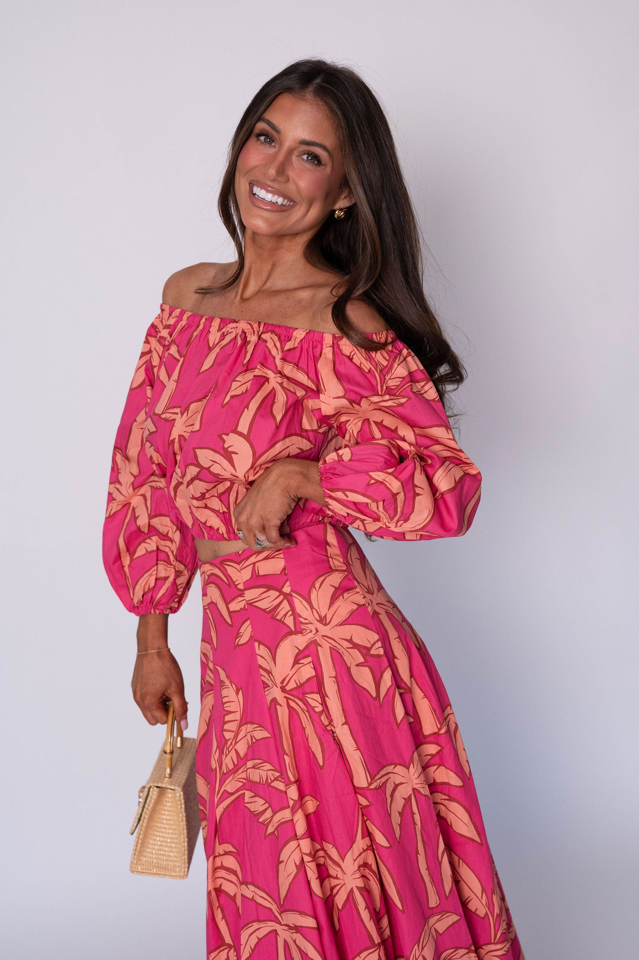 Kailani OTS Floral Skirt Set-Pink