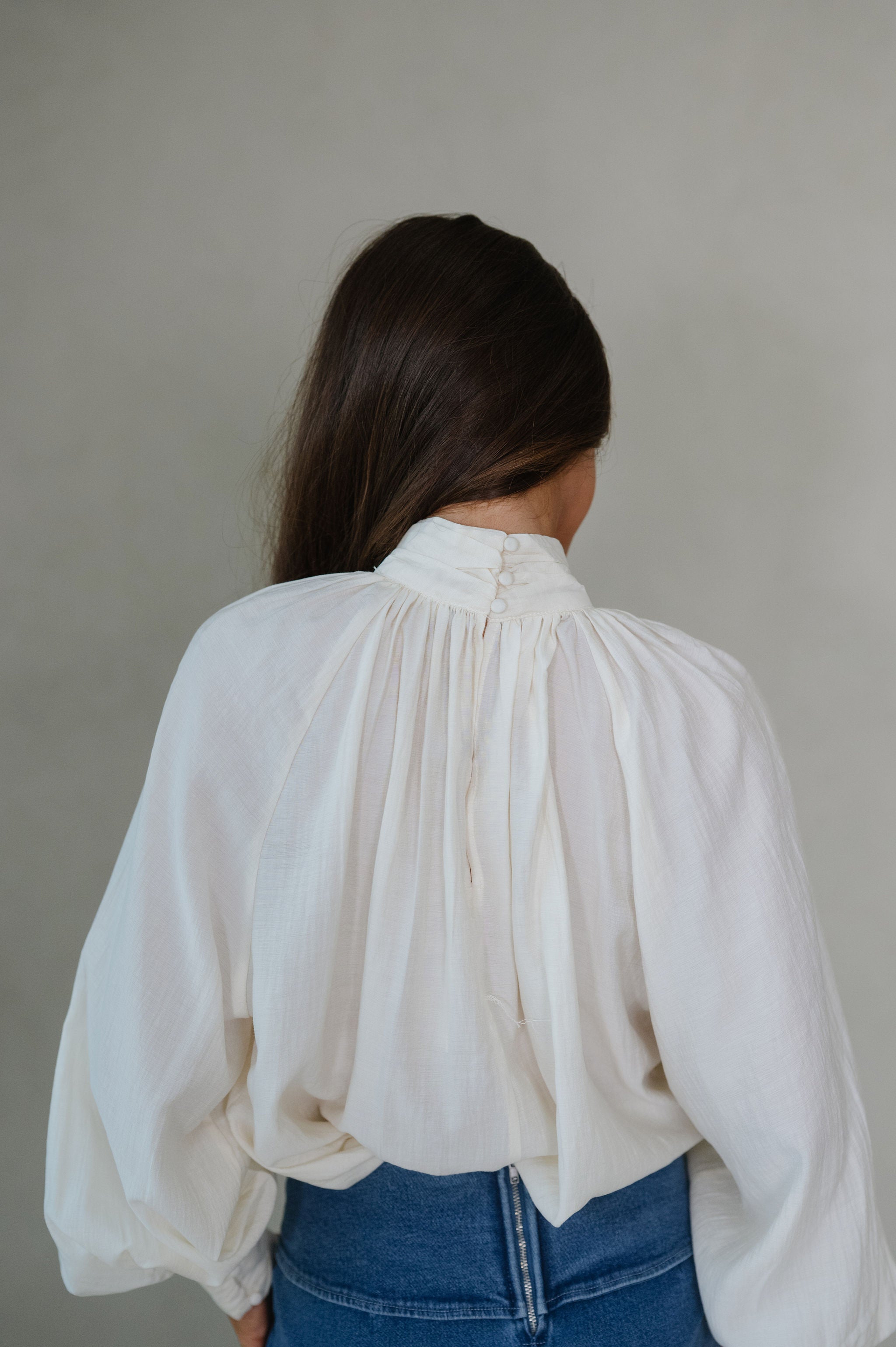 Mal Mock Neck Blouse-Cream