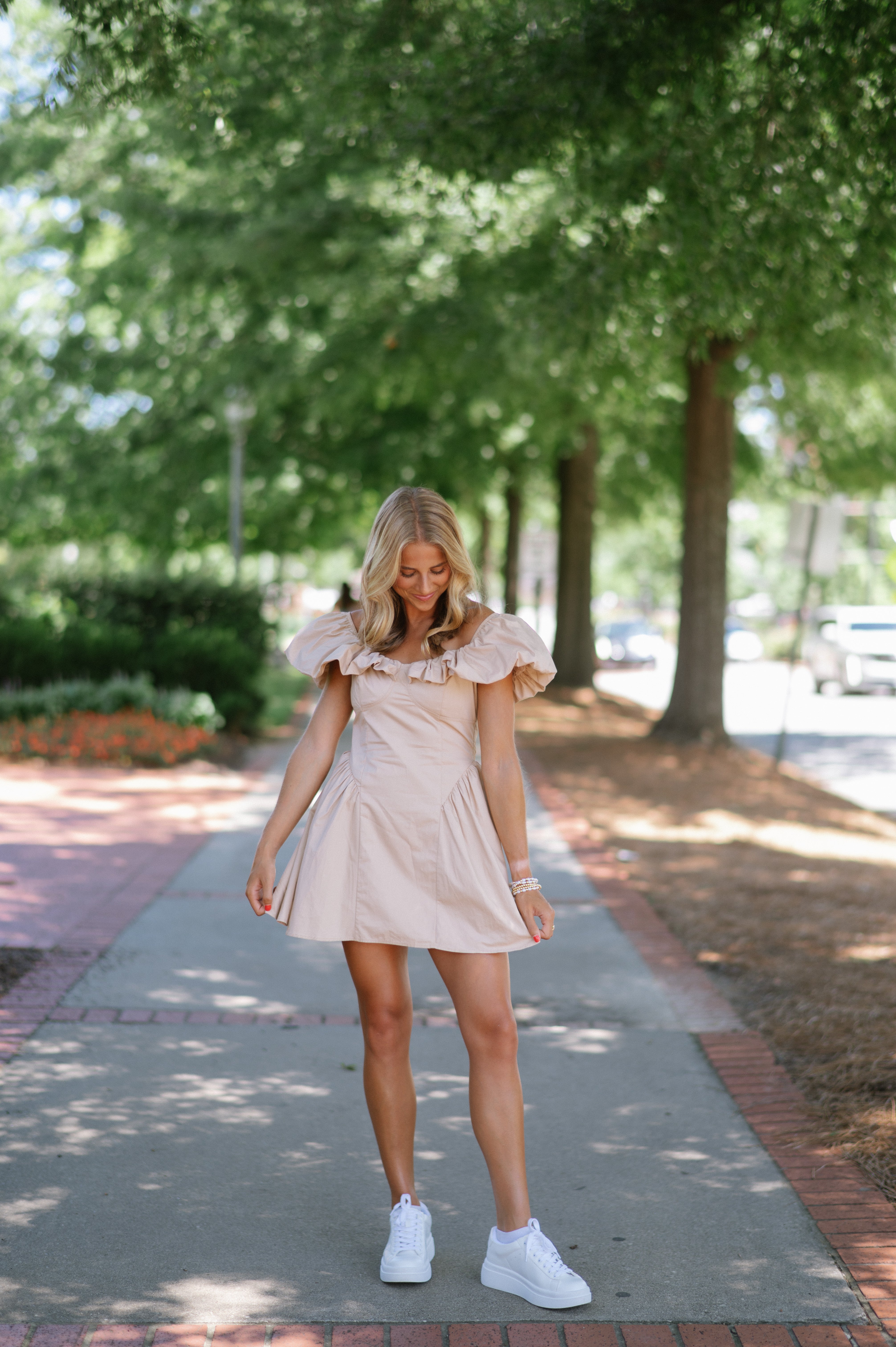 Remi Off The Shoulder Mini Dress-Taupe