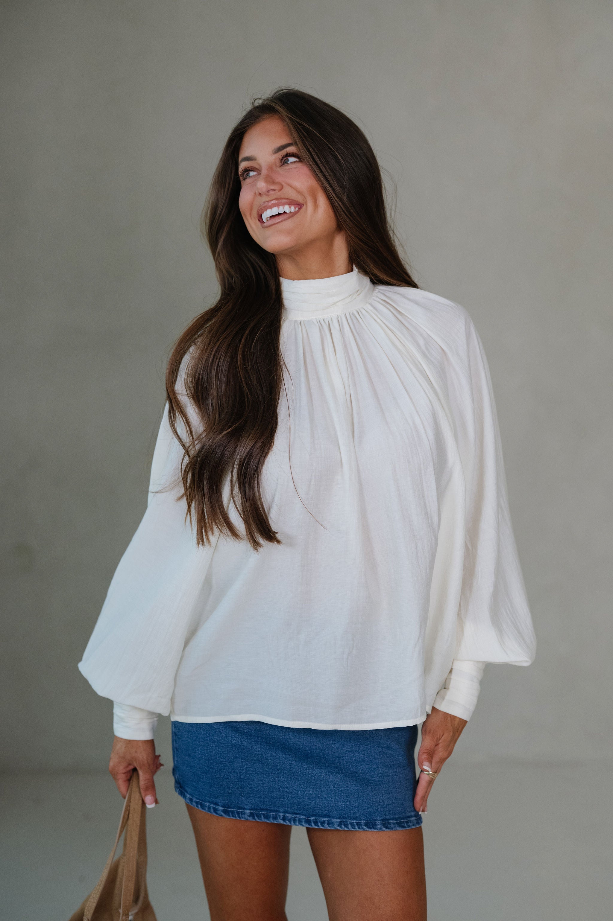 Mal Mock Neck Blouse-Cream