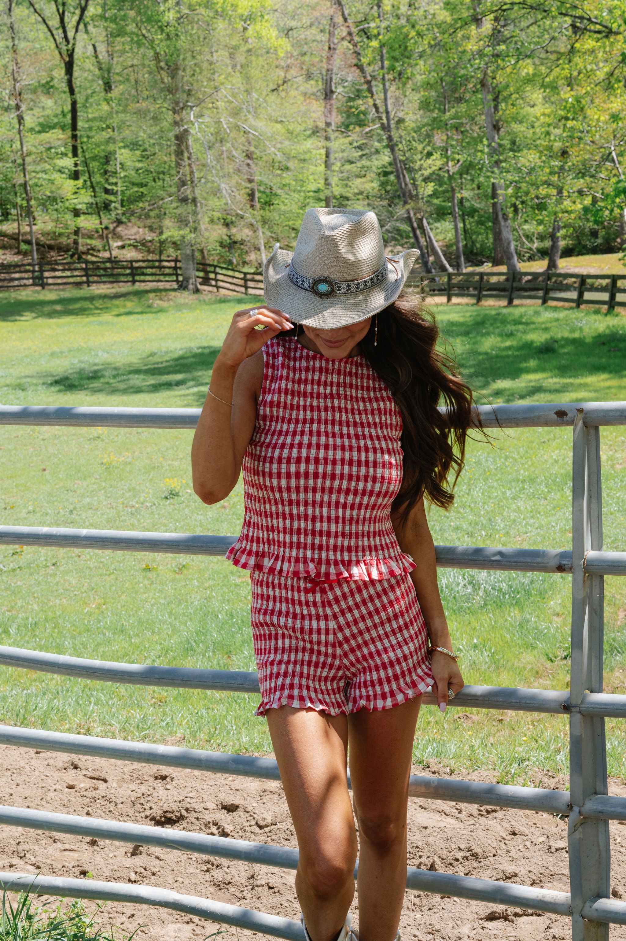 Ginny Smocked Shorts Set-Red