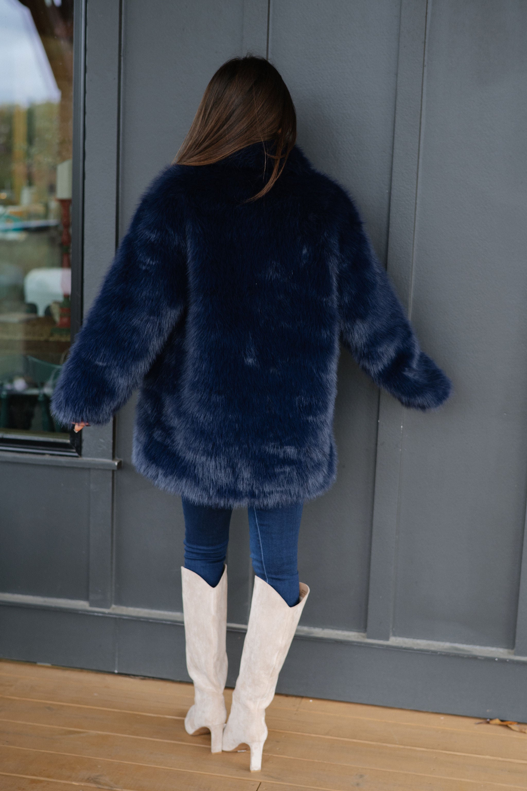 Josephine Faux Fur Coat-Navy