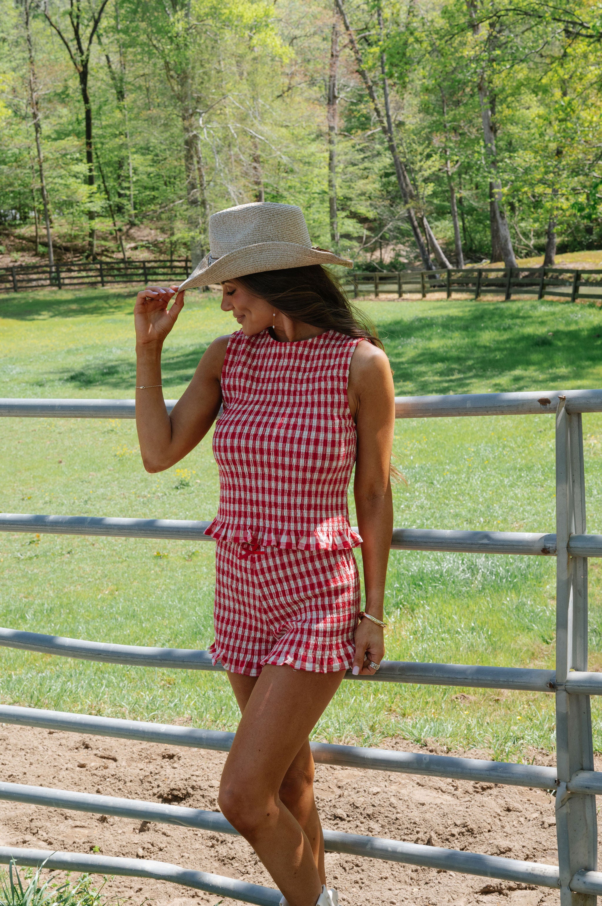 Ginny Smocked Shorts Set-Red