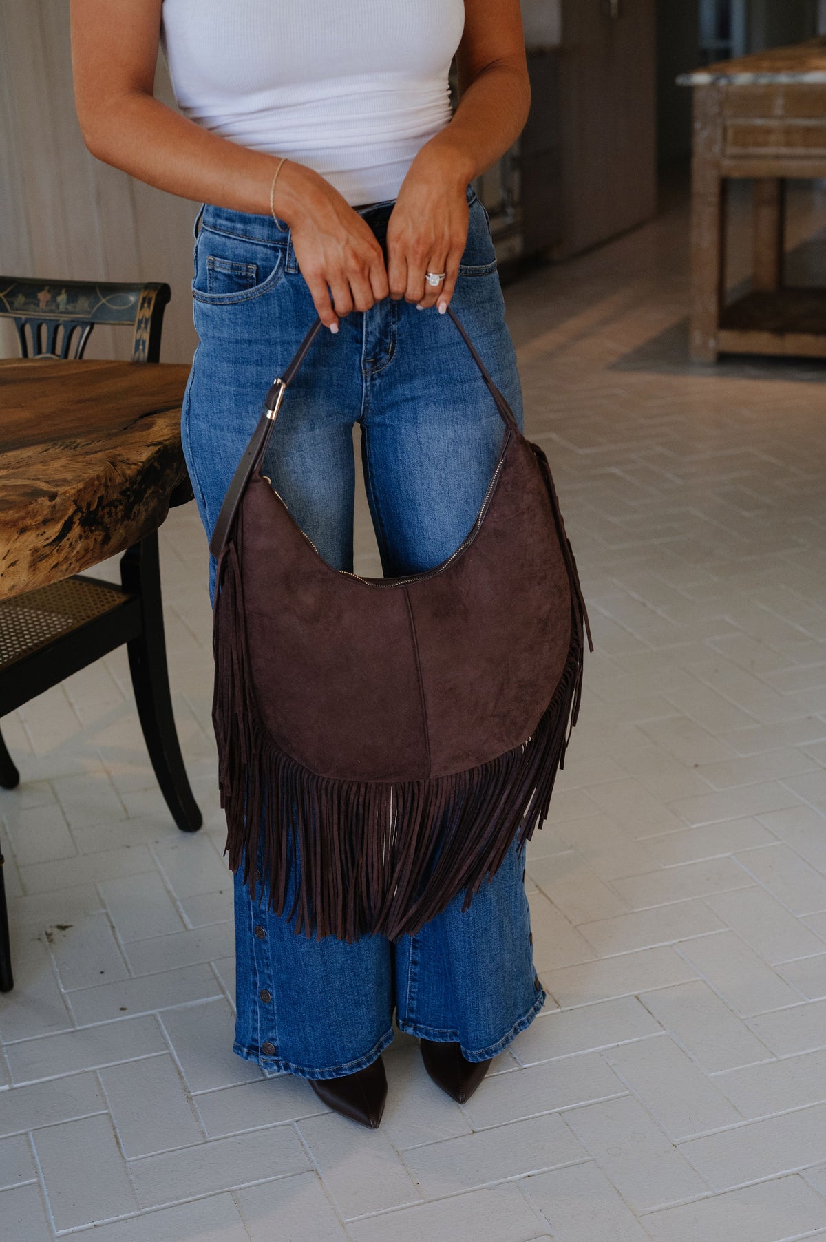 Layered Fringe Shoulder Bag-Coffee