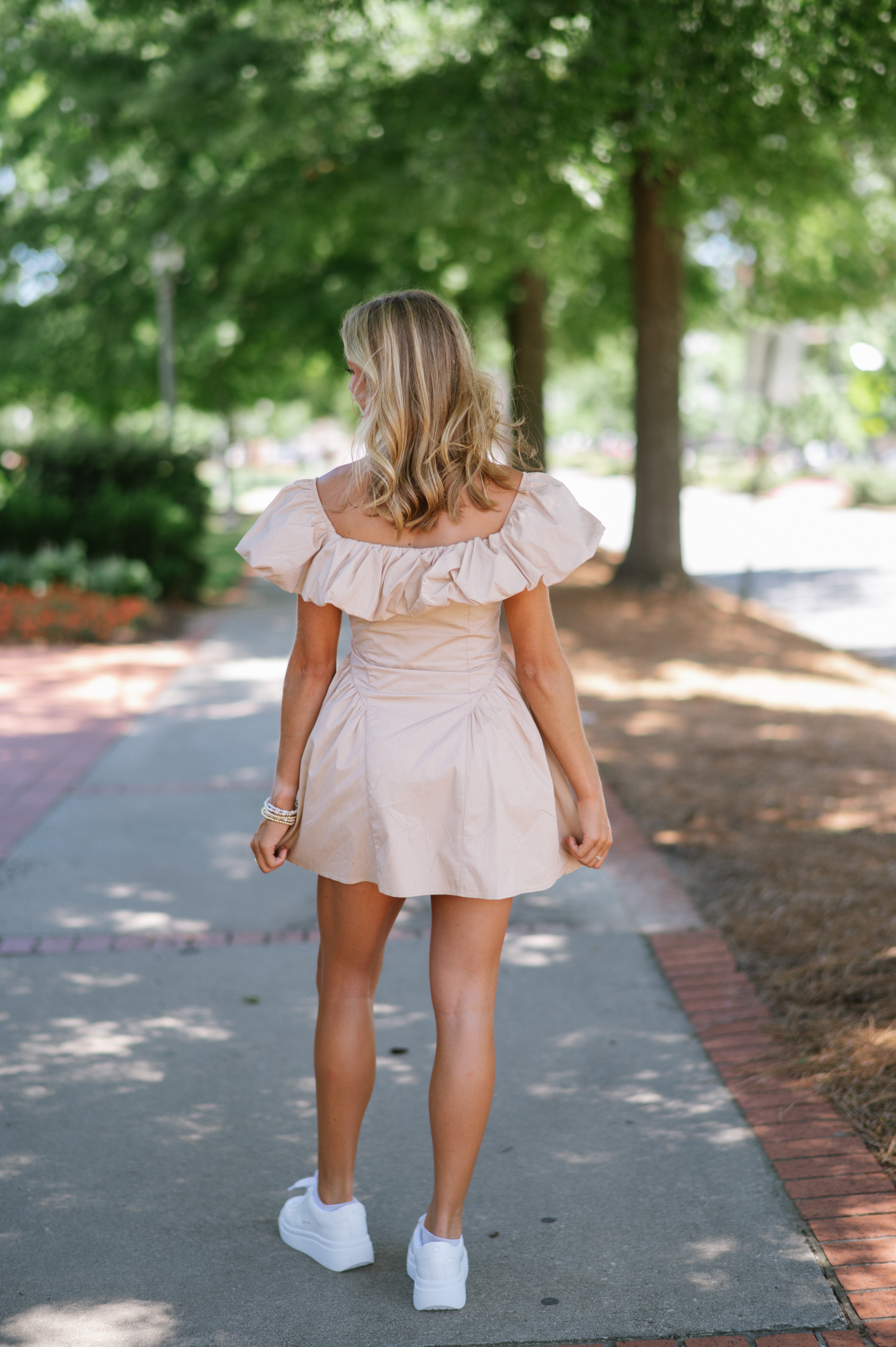 Remi Off The Shoulder Mini Dress-Taupe