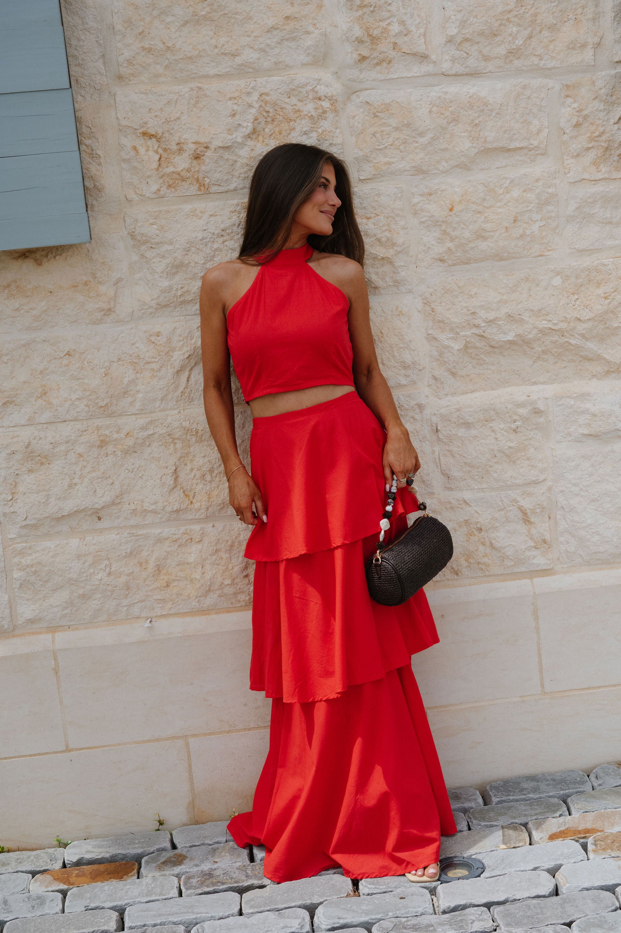Kai Ruffle Skirt Set-Red
