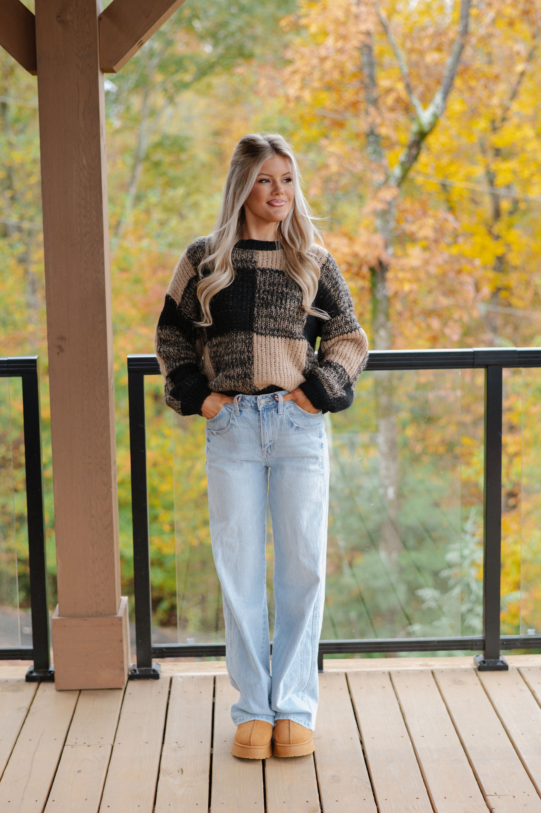 Sam Plaid Sweater-Black/Taupe