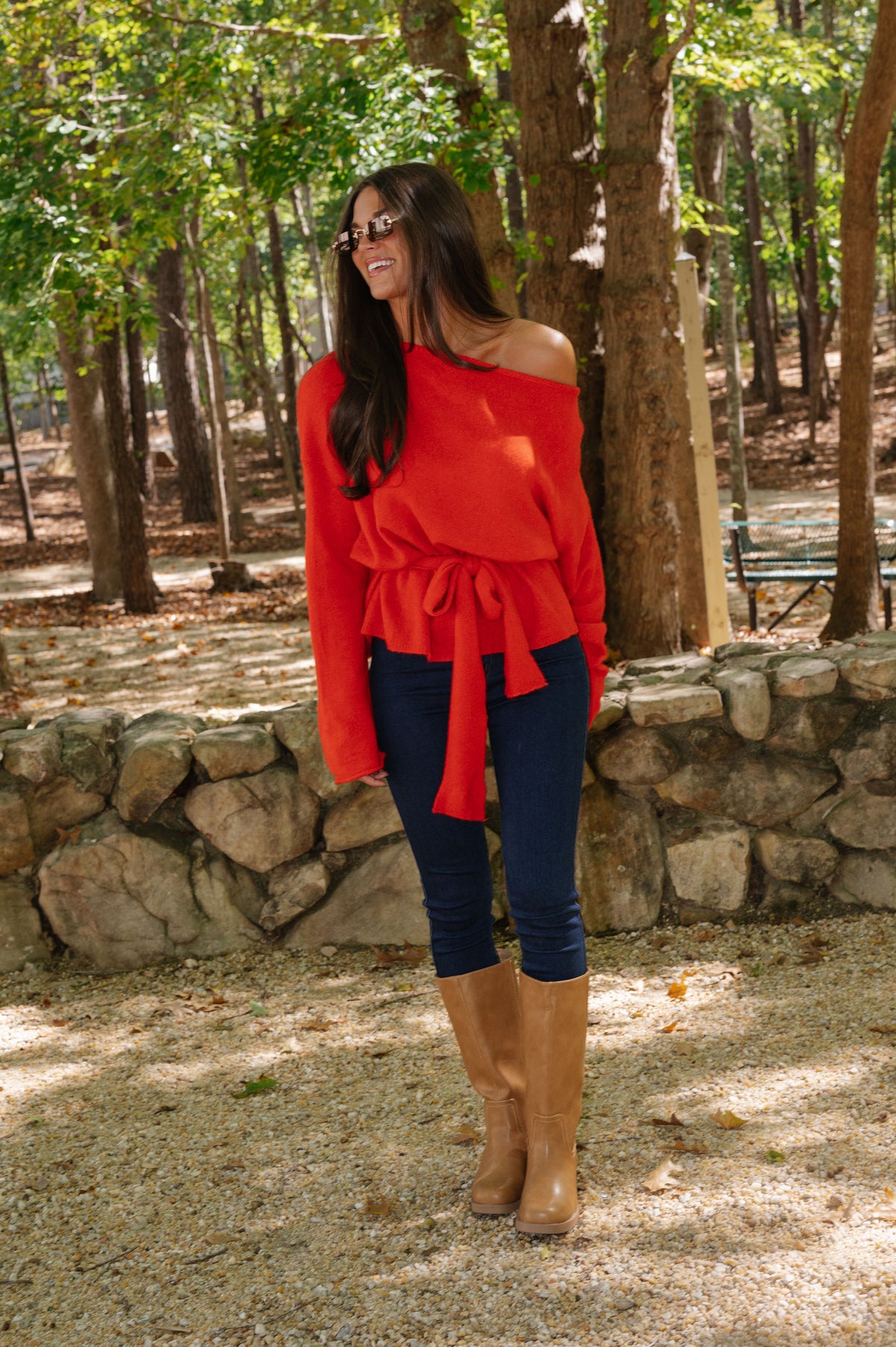 Carly Waist Tie Sweater-Tomato