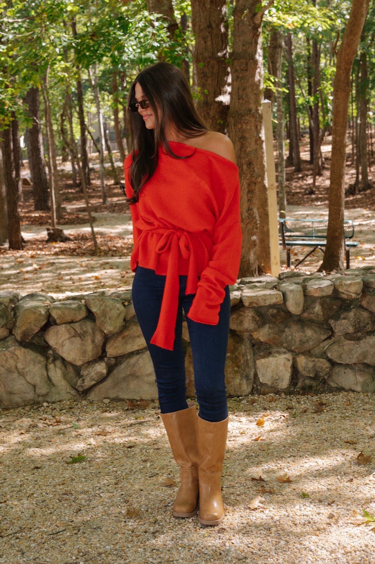 Carly Waist Tie Sweater-Tomato