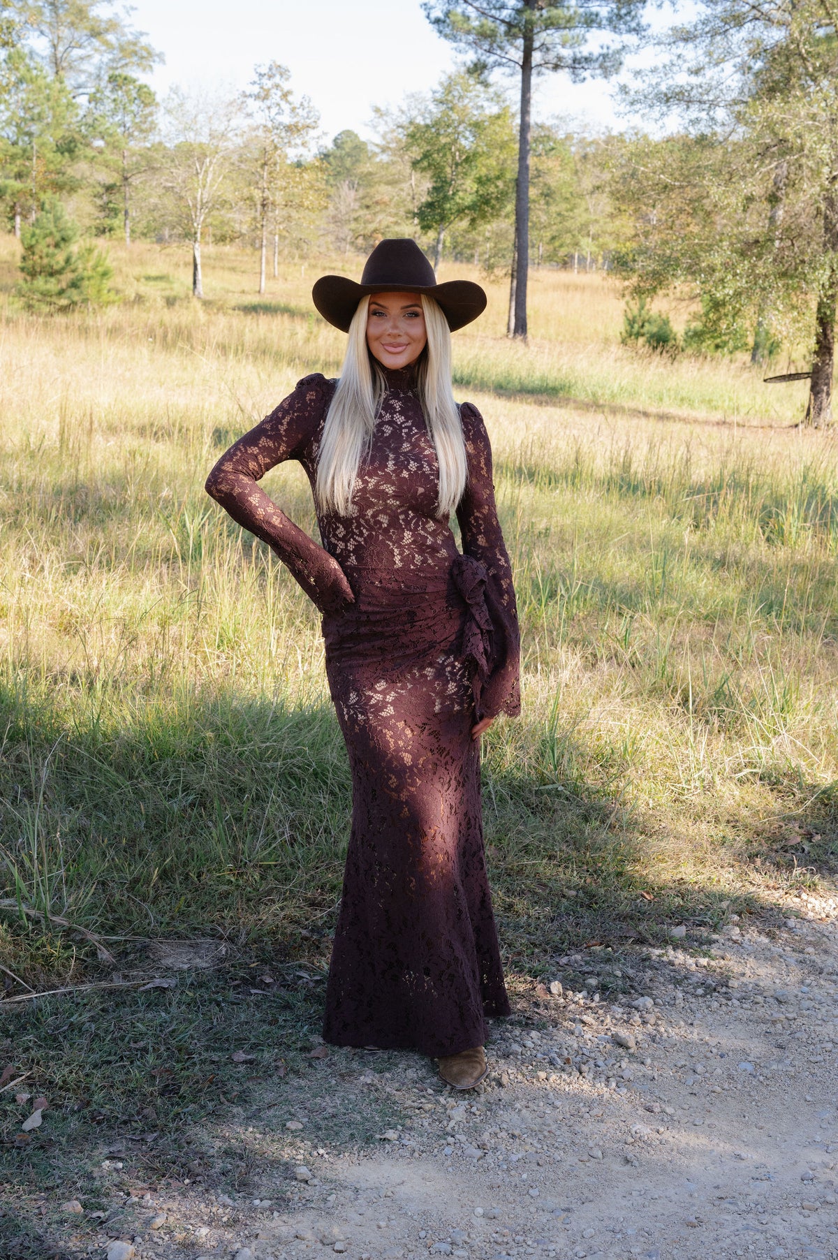 Raleigh Lace Maxi Dress-Brown