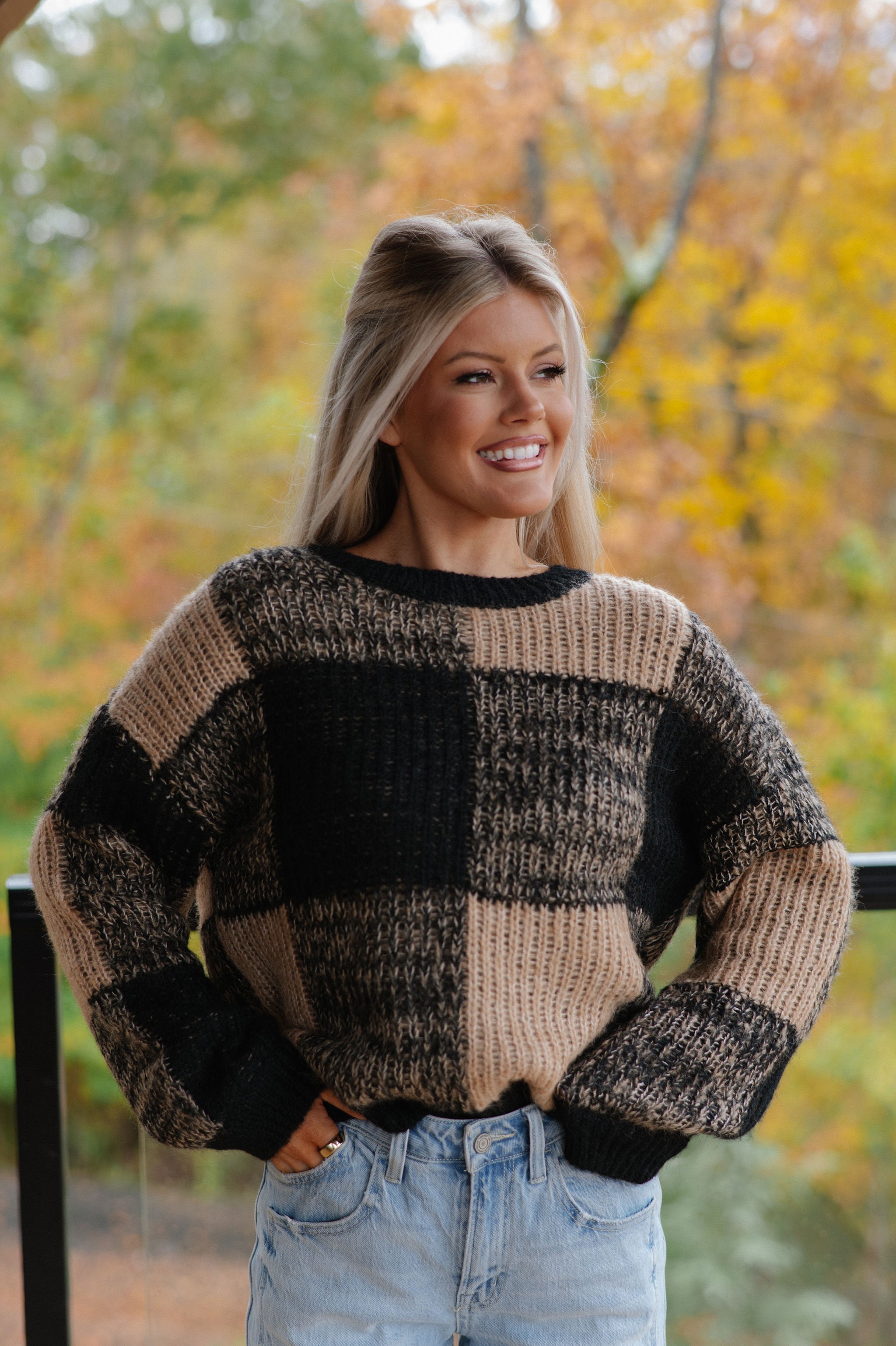 Sam Plaid Sweater-Black/Taupe