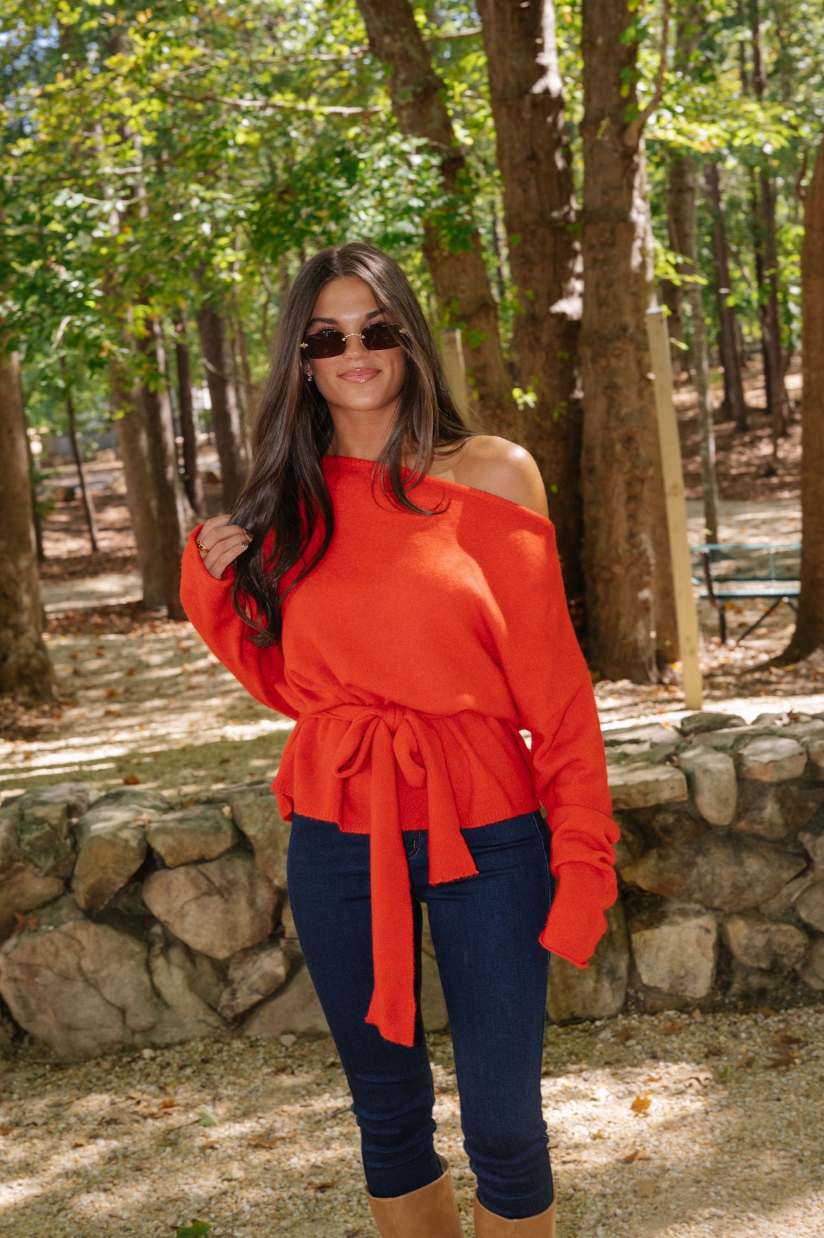 Carly Waist Tie Sweater-Tomato