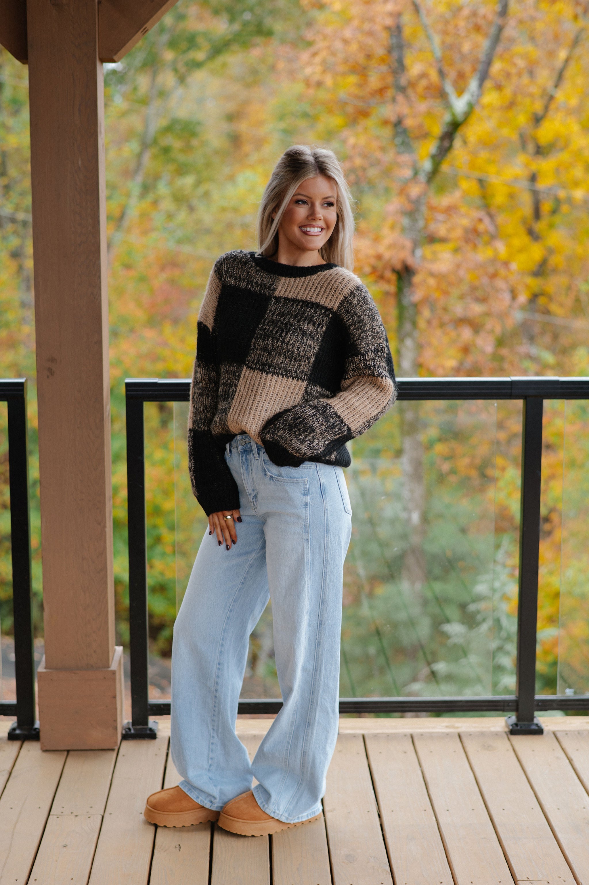 Sam Plaid Sweater-Black/Taupe