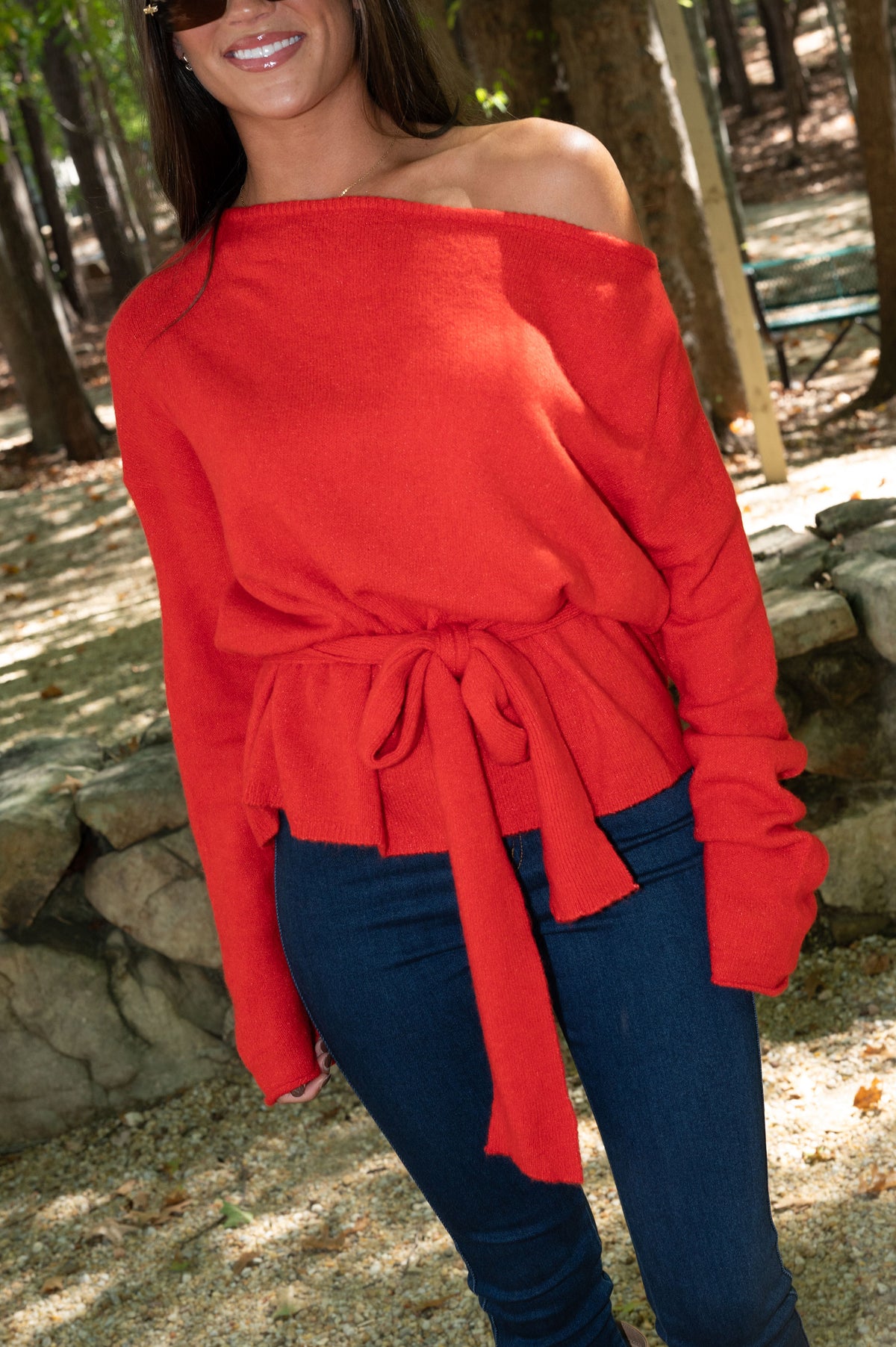 Carly Waist Tie Sweater-Tomato
