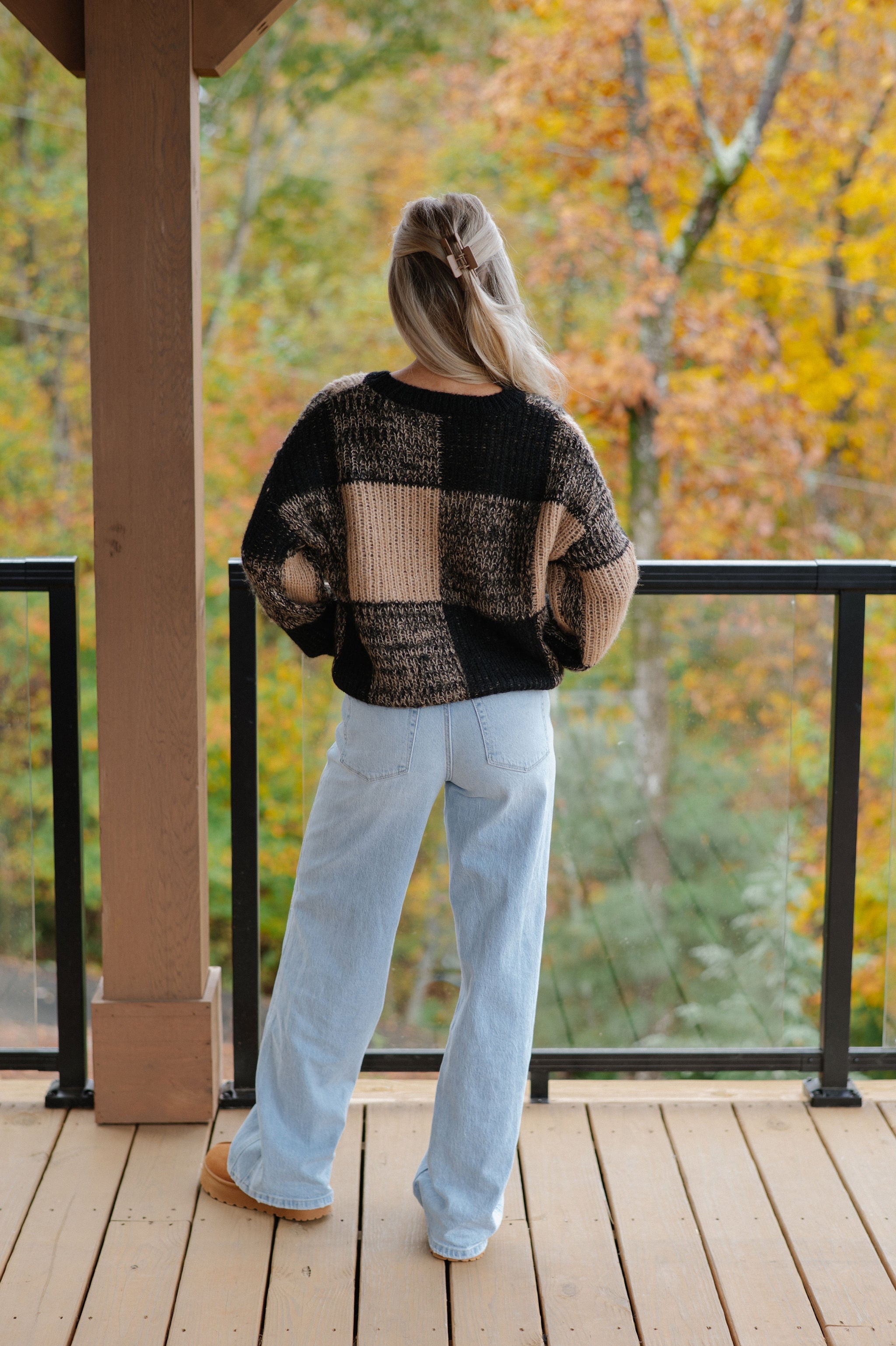 Sam Plaid Sweater-Black/Taupe