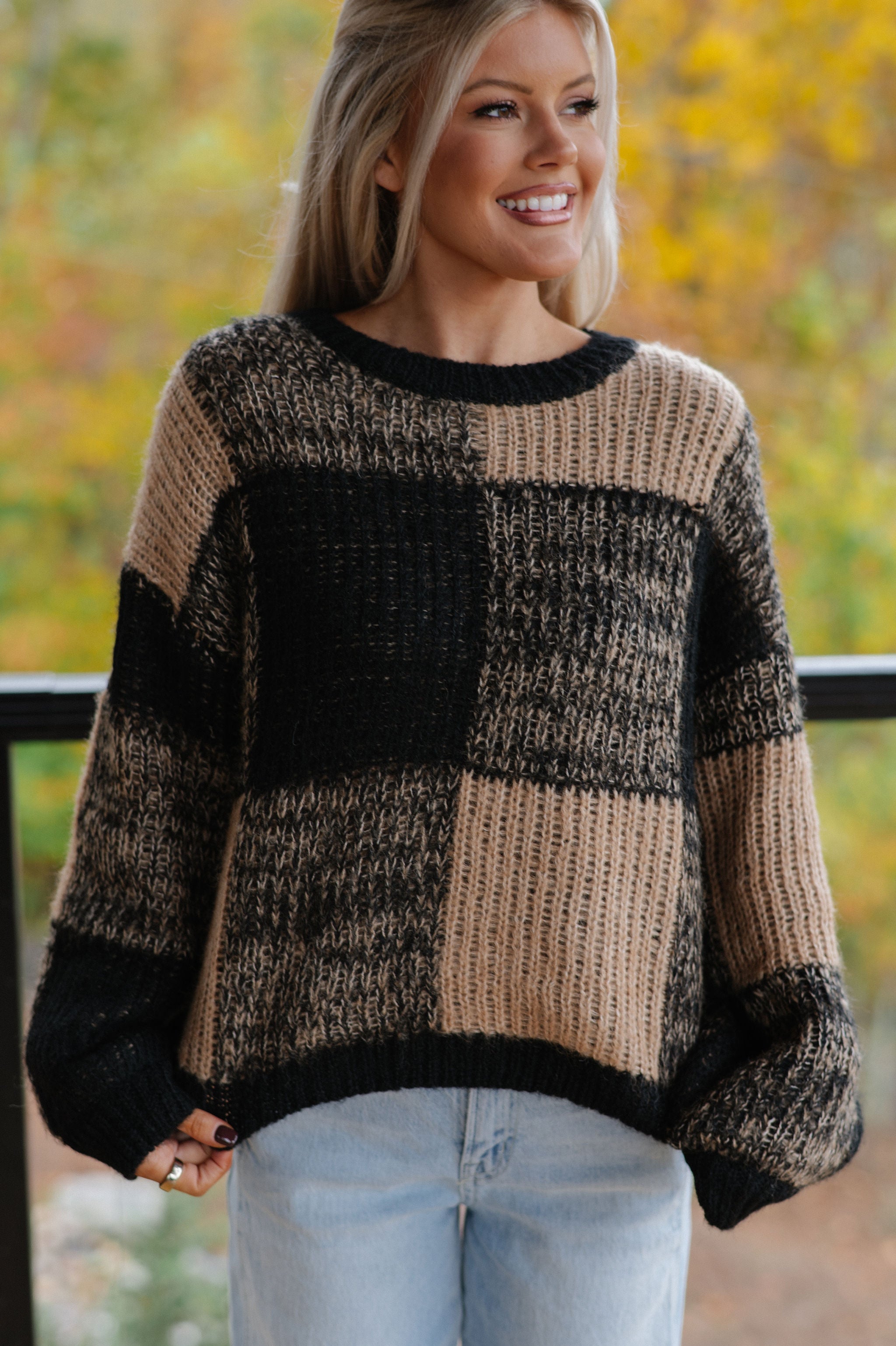 Sam Plaid Sweater-Black/Taupe