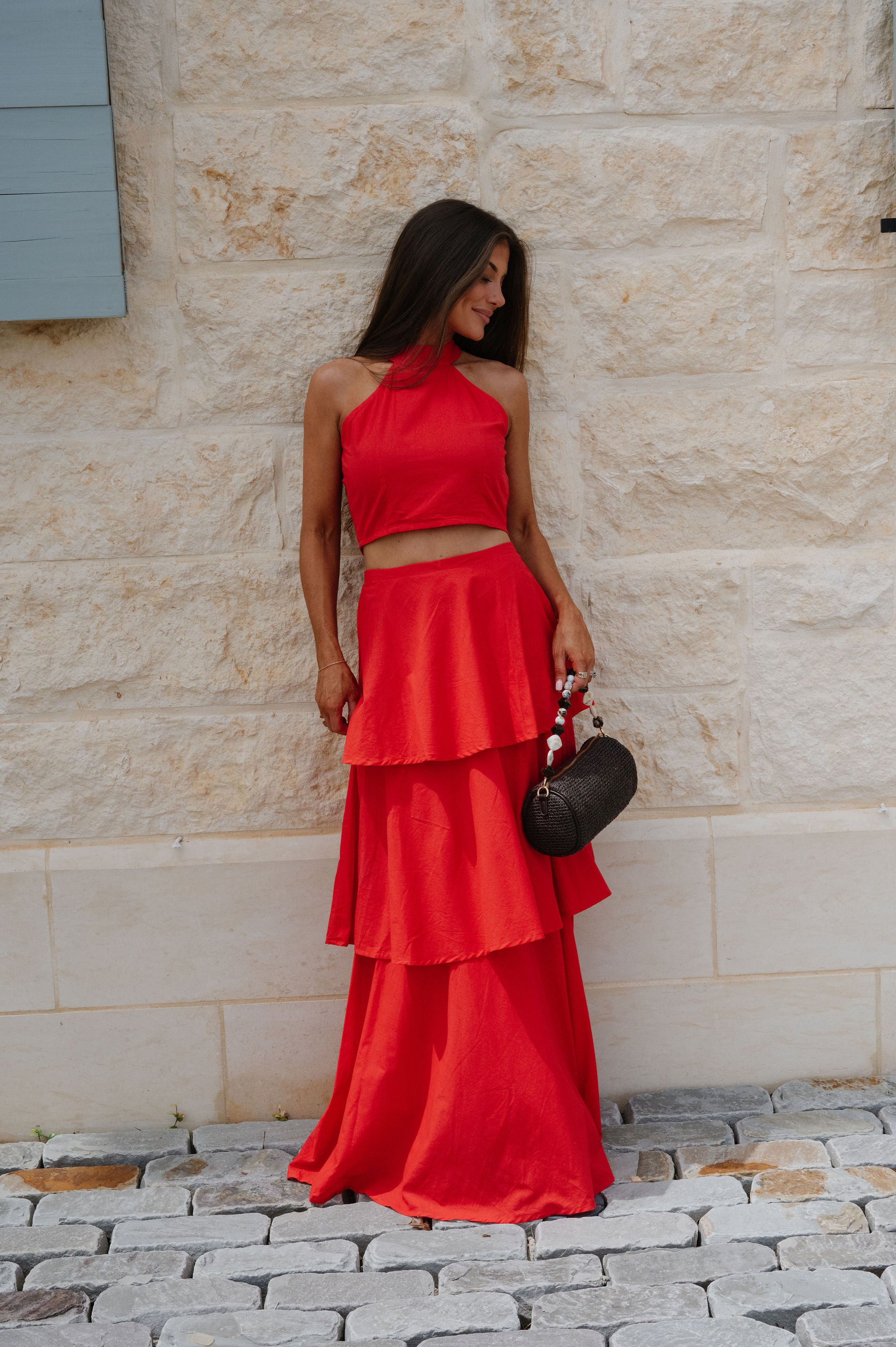 Kai Ruffle Skirt Set-Red