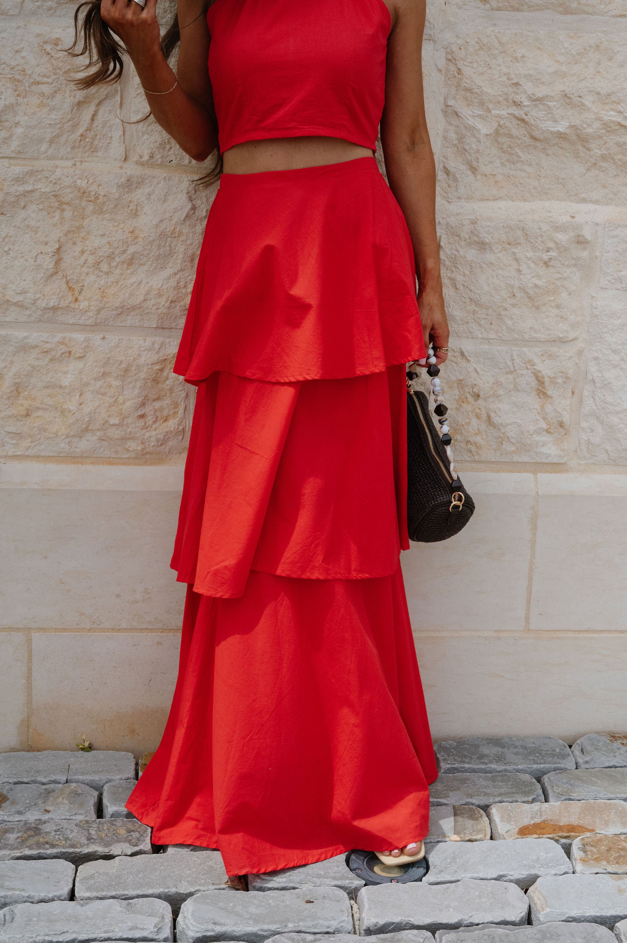 Kai Ruffle Skirt Set-Red