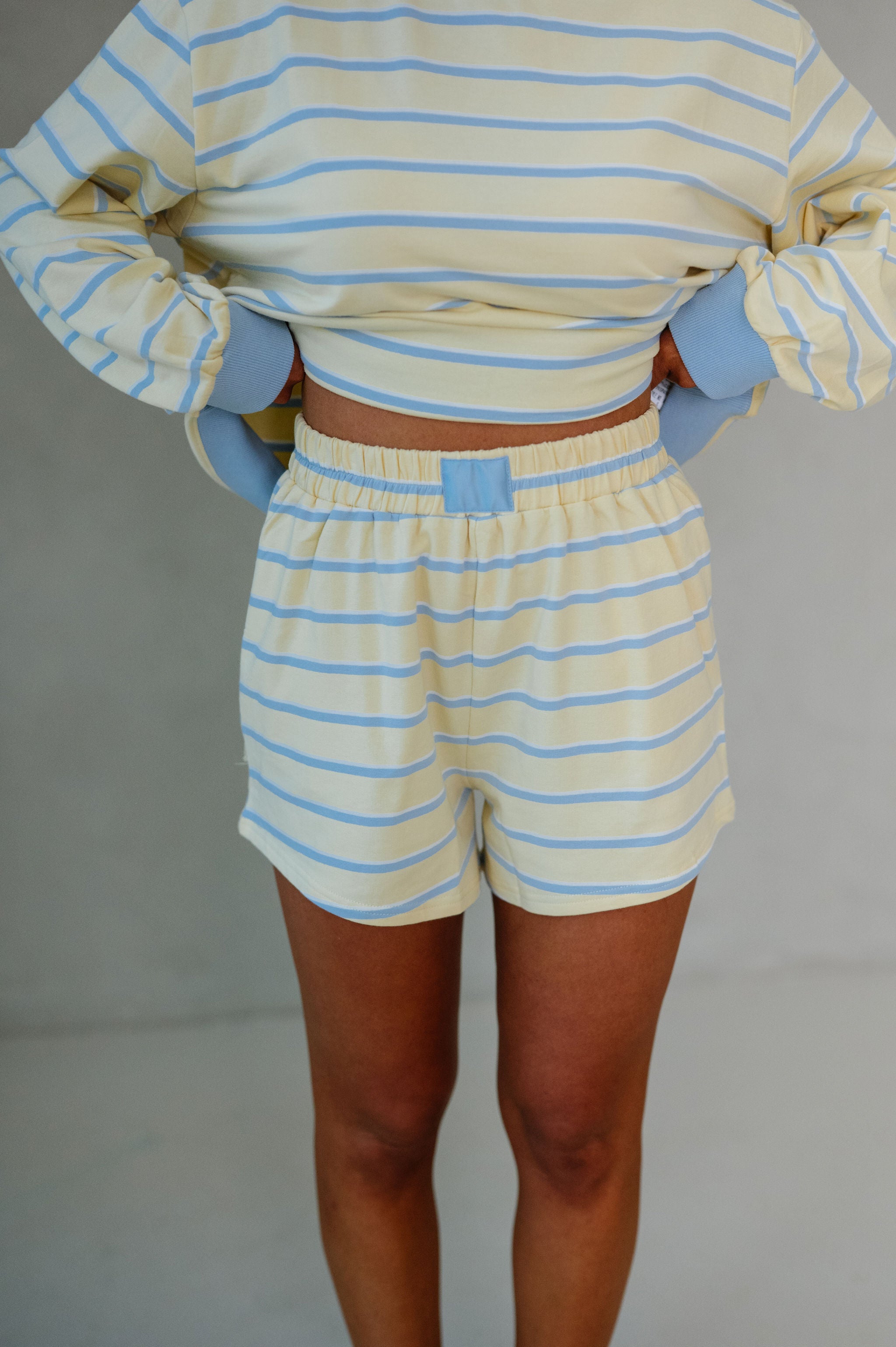 Mockneck Stripe Lounge Set-Yellow/Baby Blue