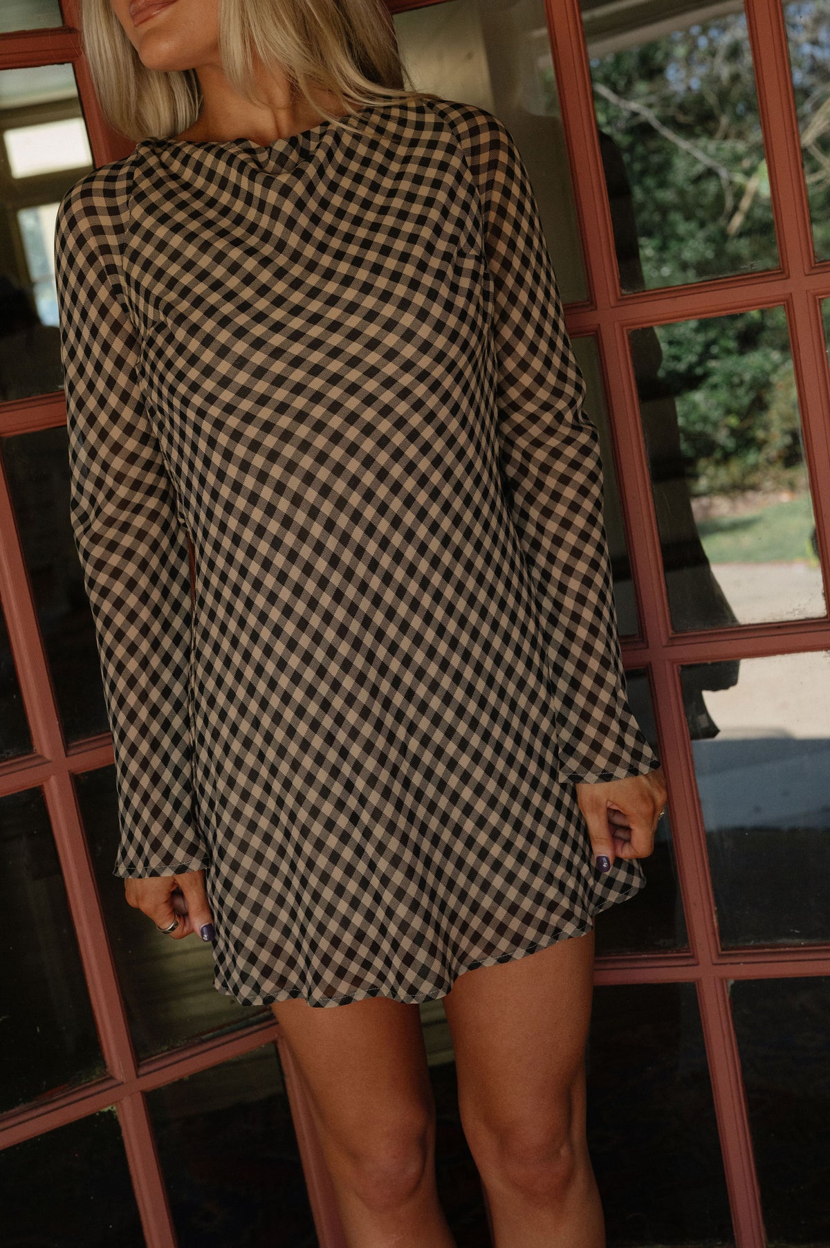 Leah Gingham Mini Dress-Black/Brown