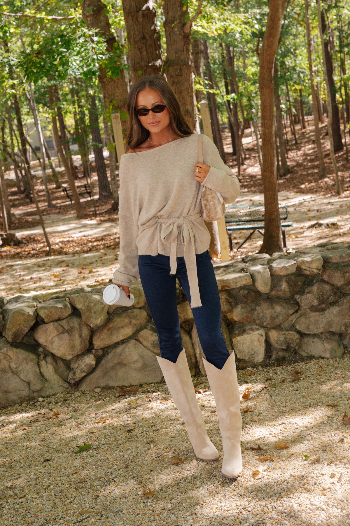 Carly Waist Tie Sweater-Latte
