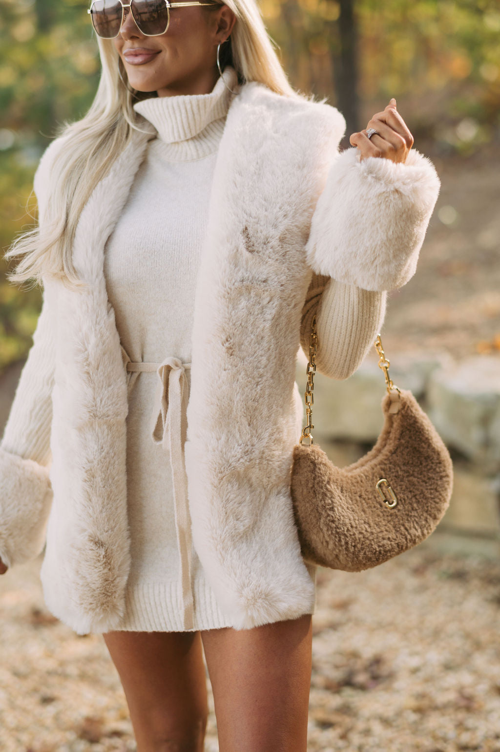 Faux Fur Trim Cardigan-Oatmeal