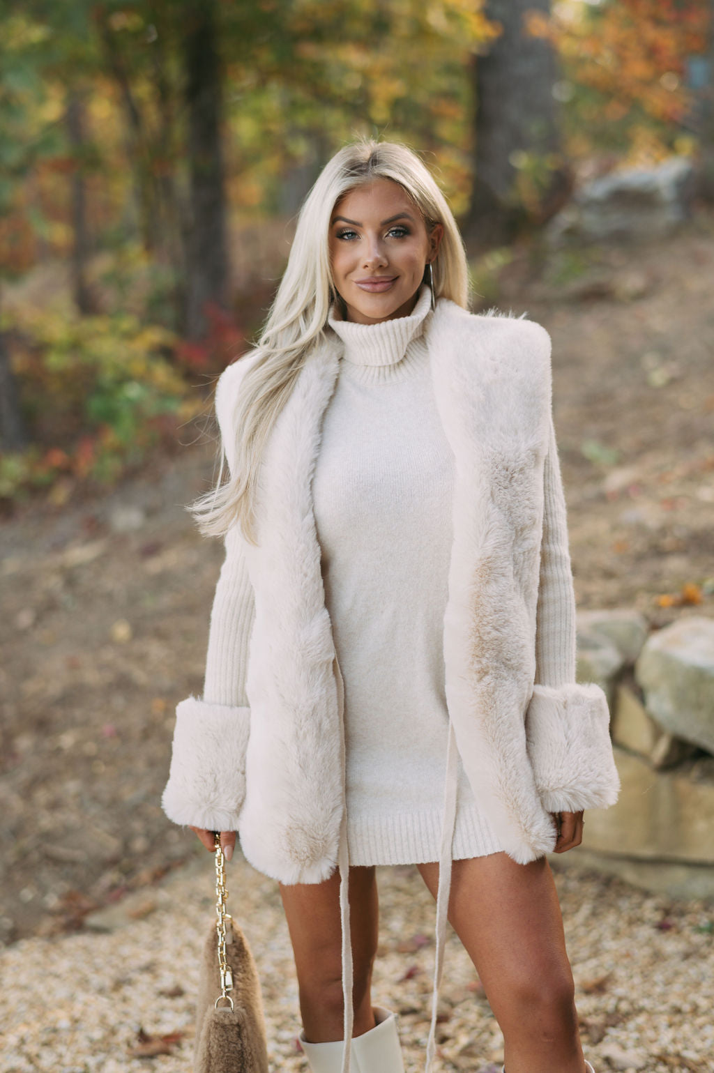 Faux Fur Trim Cardigan-Oatmeal