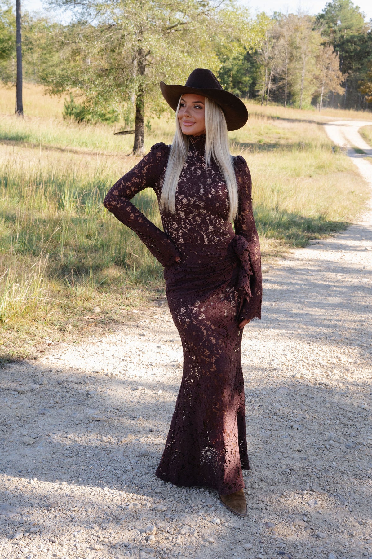 Raleigh Lace Maxi Dress-Brown