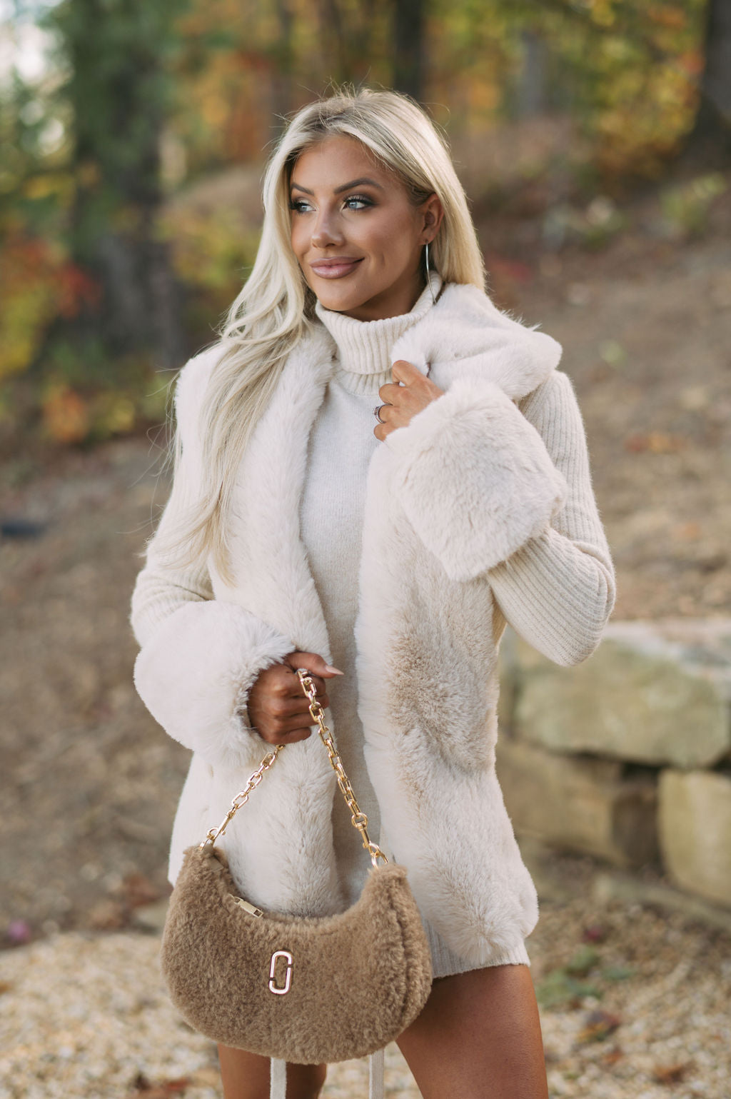 Faux Fur Trim Cardigan-Oatmeal