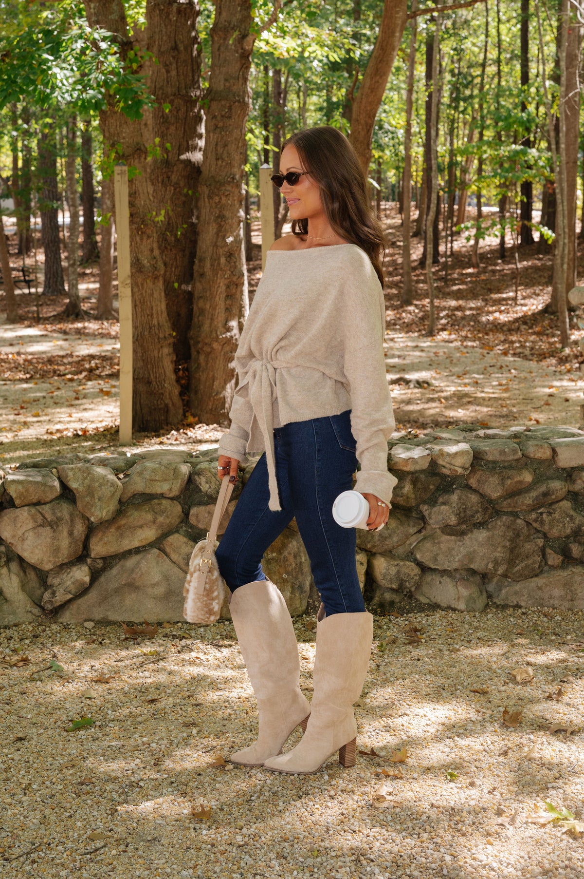 Carly Waist Tie Sweater-Latte