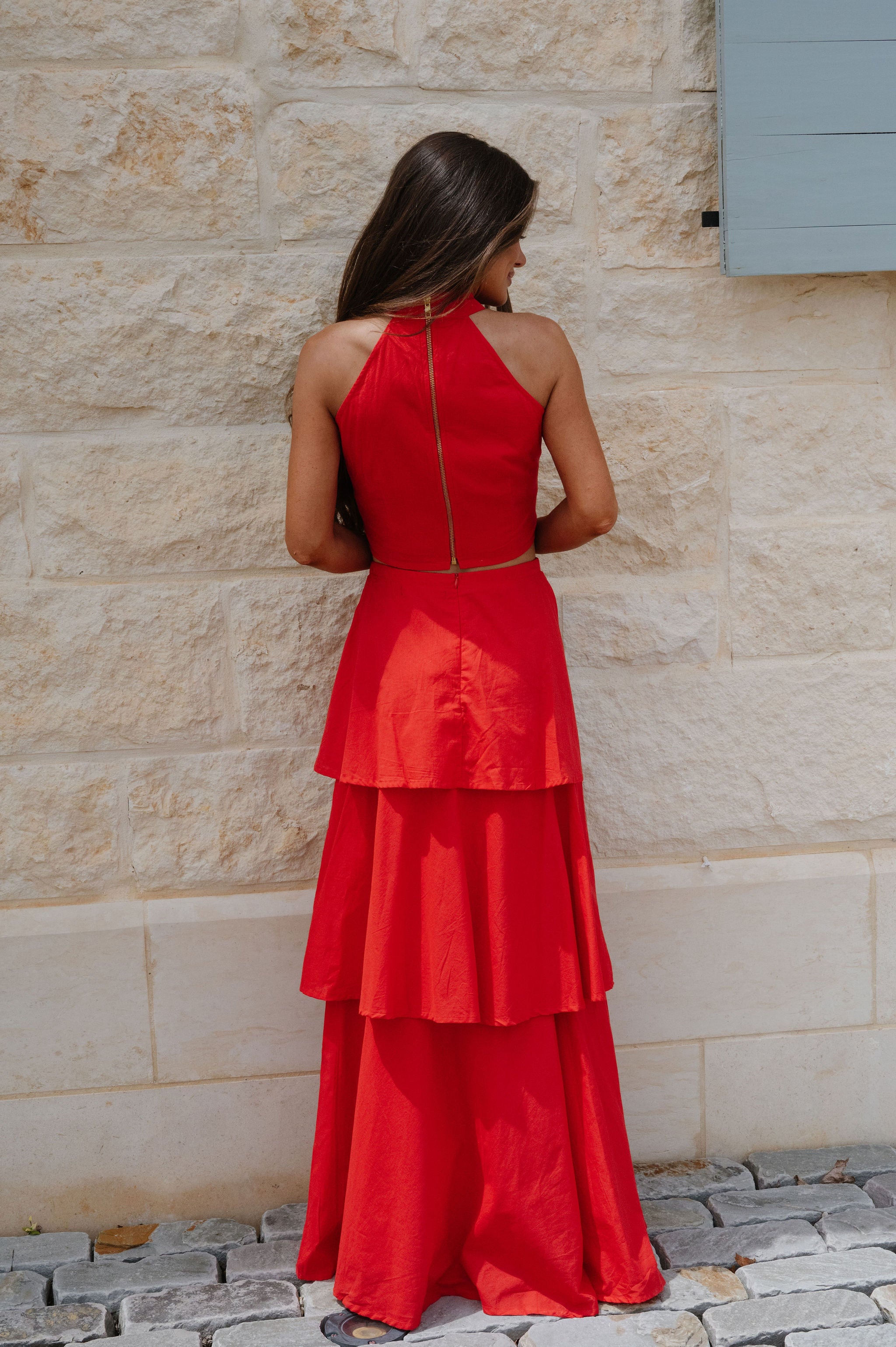 Kai Ruffle Skirt Set-Red