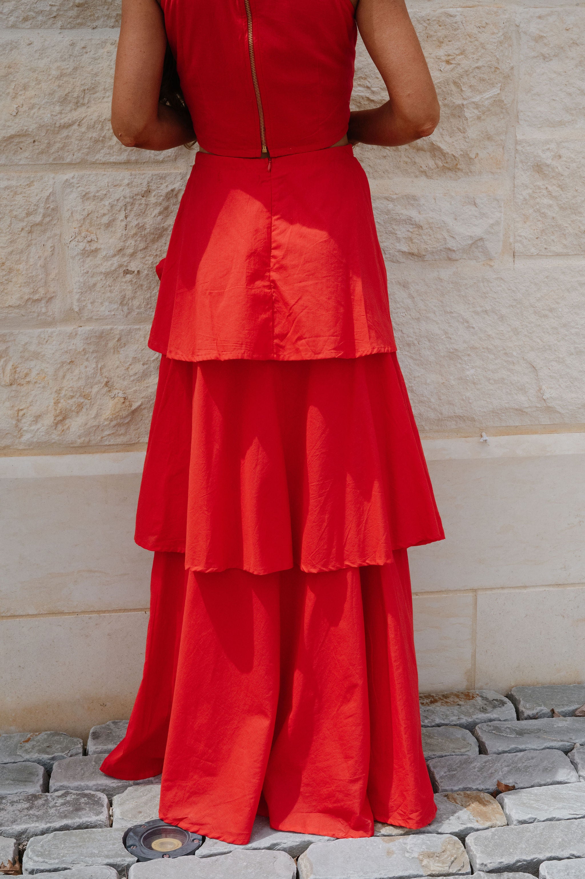 Kai Ruffle Skirt Set-Red