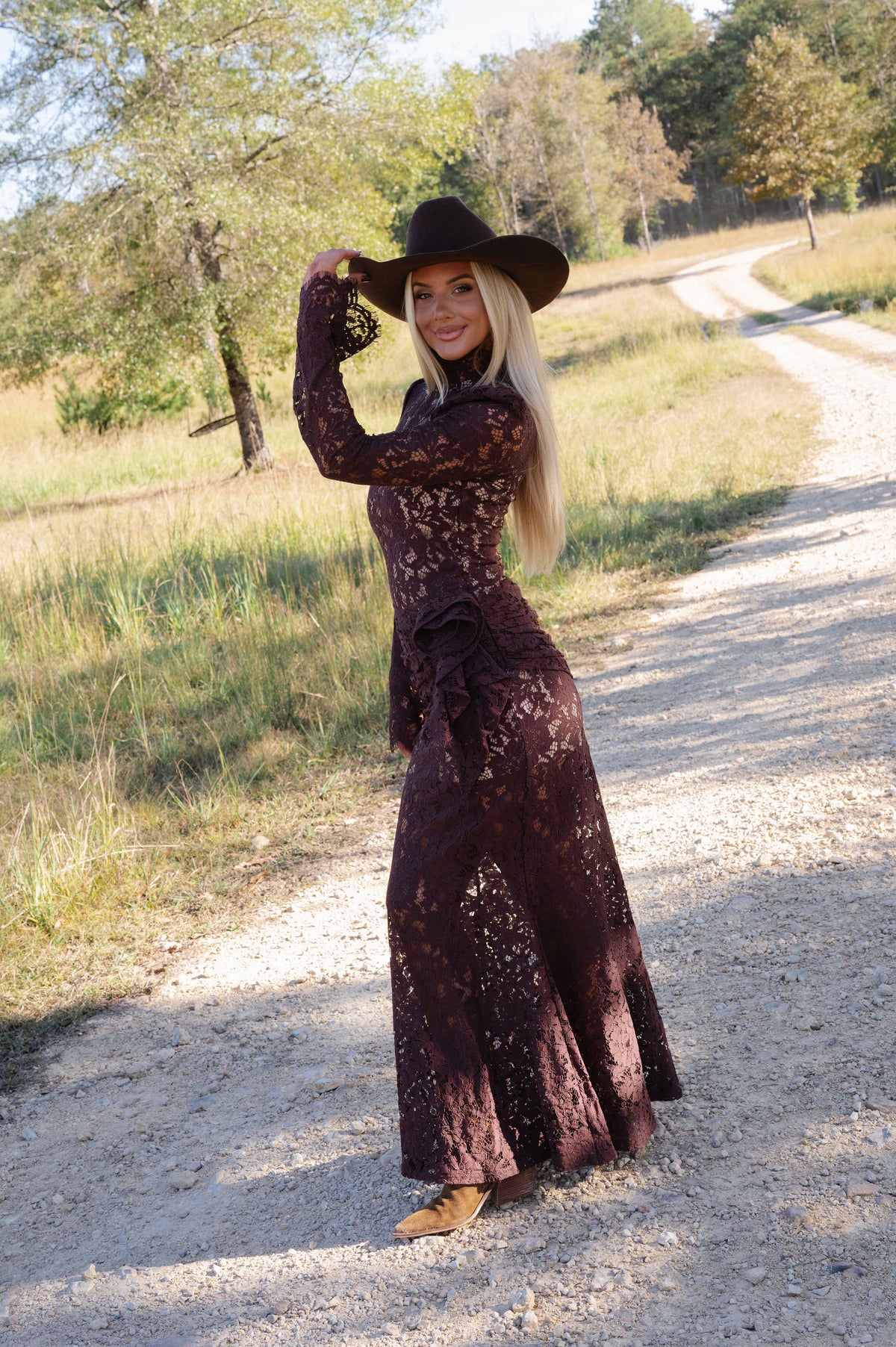 Raleigh Lace Maxi Dress-Brown