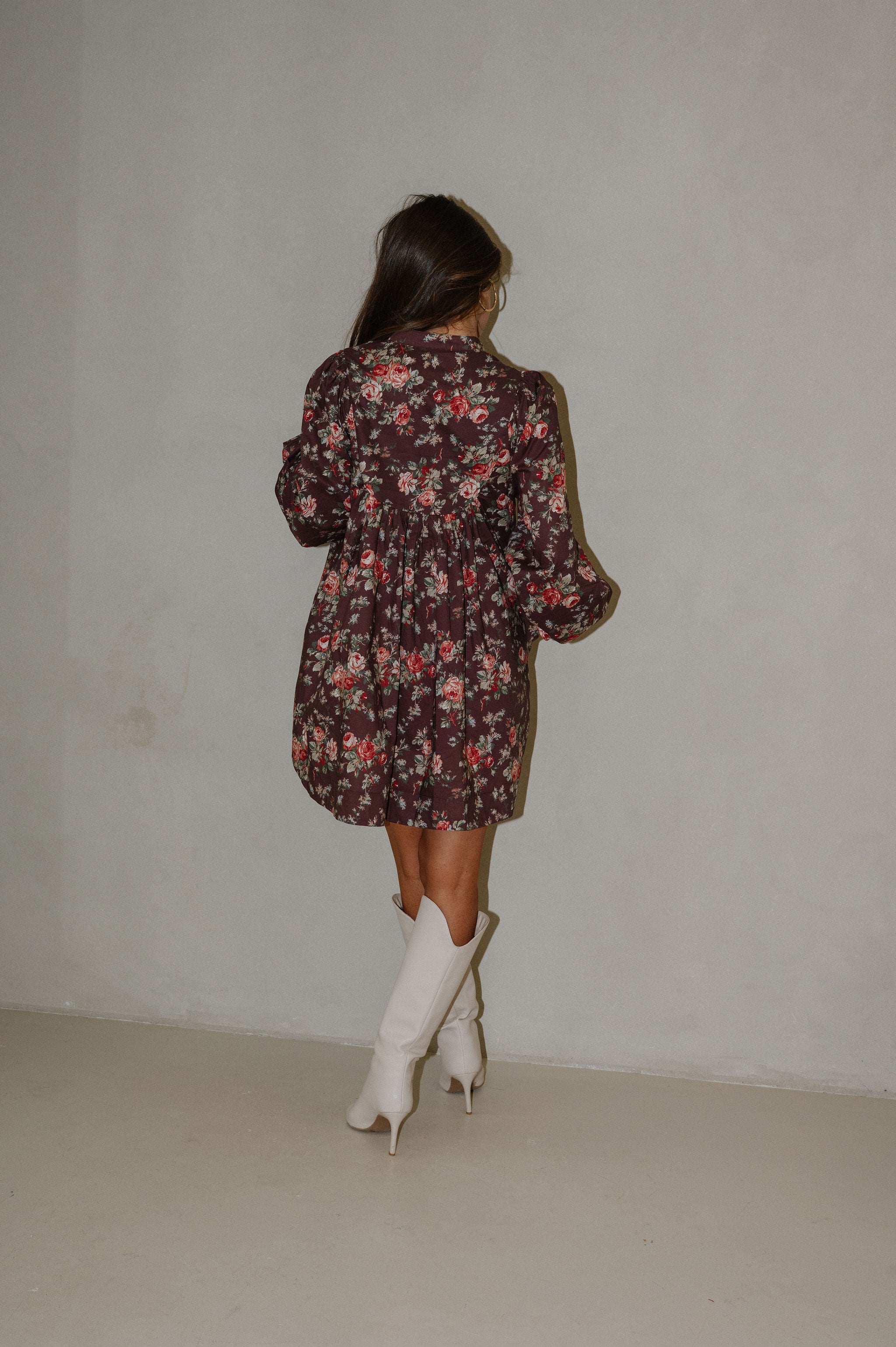 Sophia Printed Mini Dress-Brown