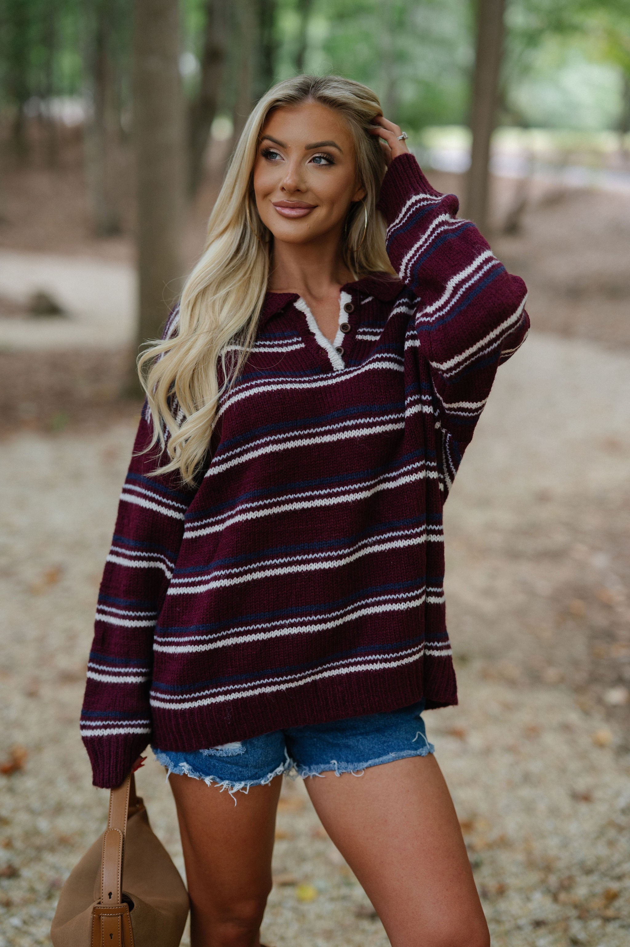 Deep Stripe Knit Sweater-Burgundy