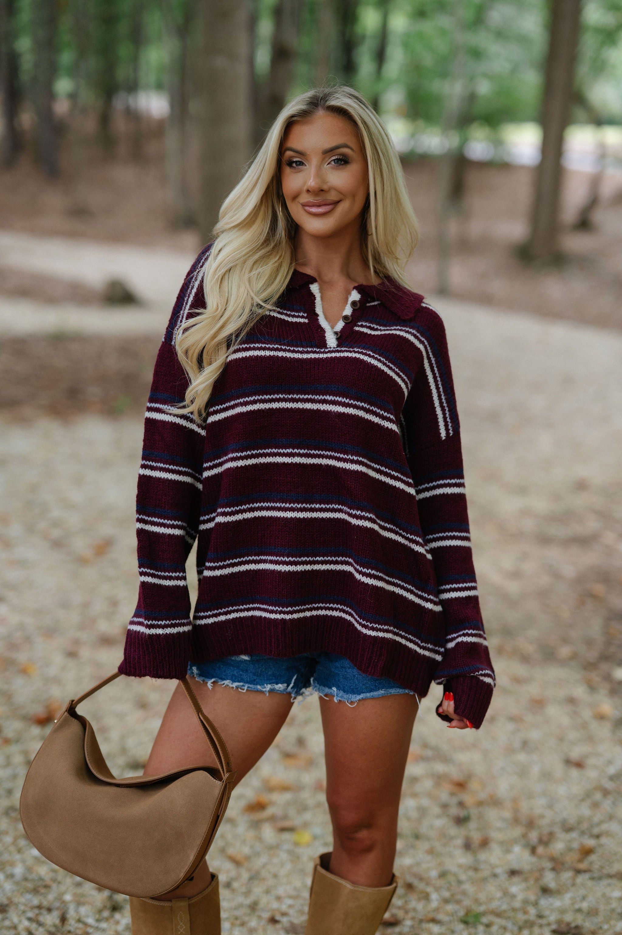 Deep Stripe Knit Sweater-Burgundy