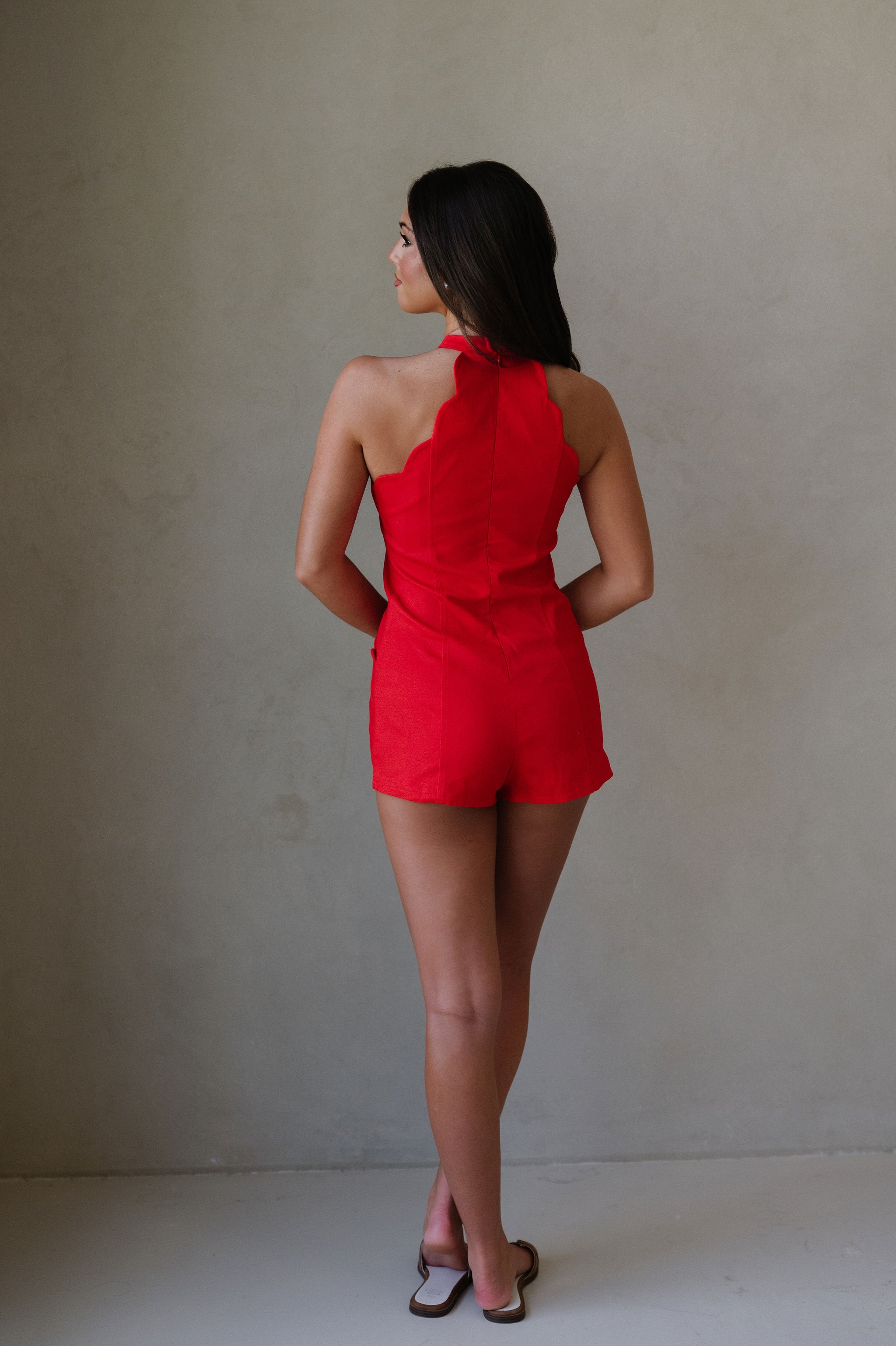 Knox Scalloped Romper-Red