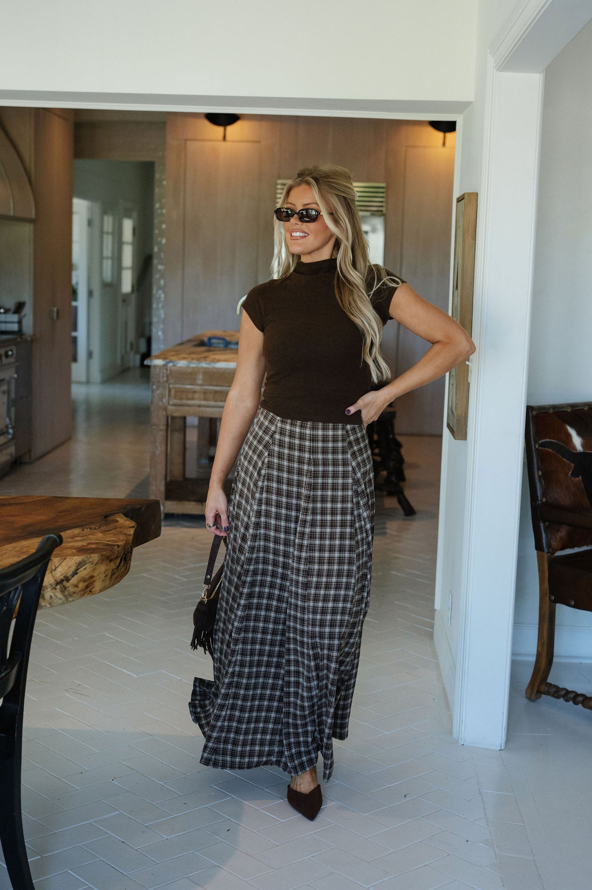 Riley Plaid Maxi Skirt-Brown Multi