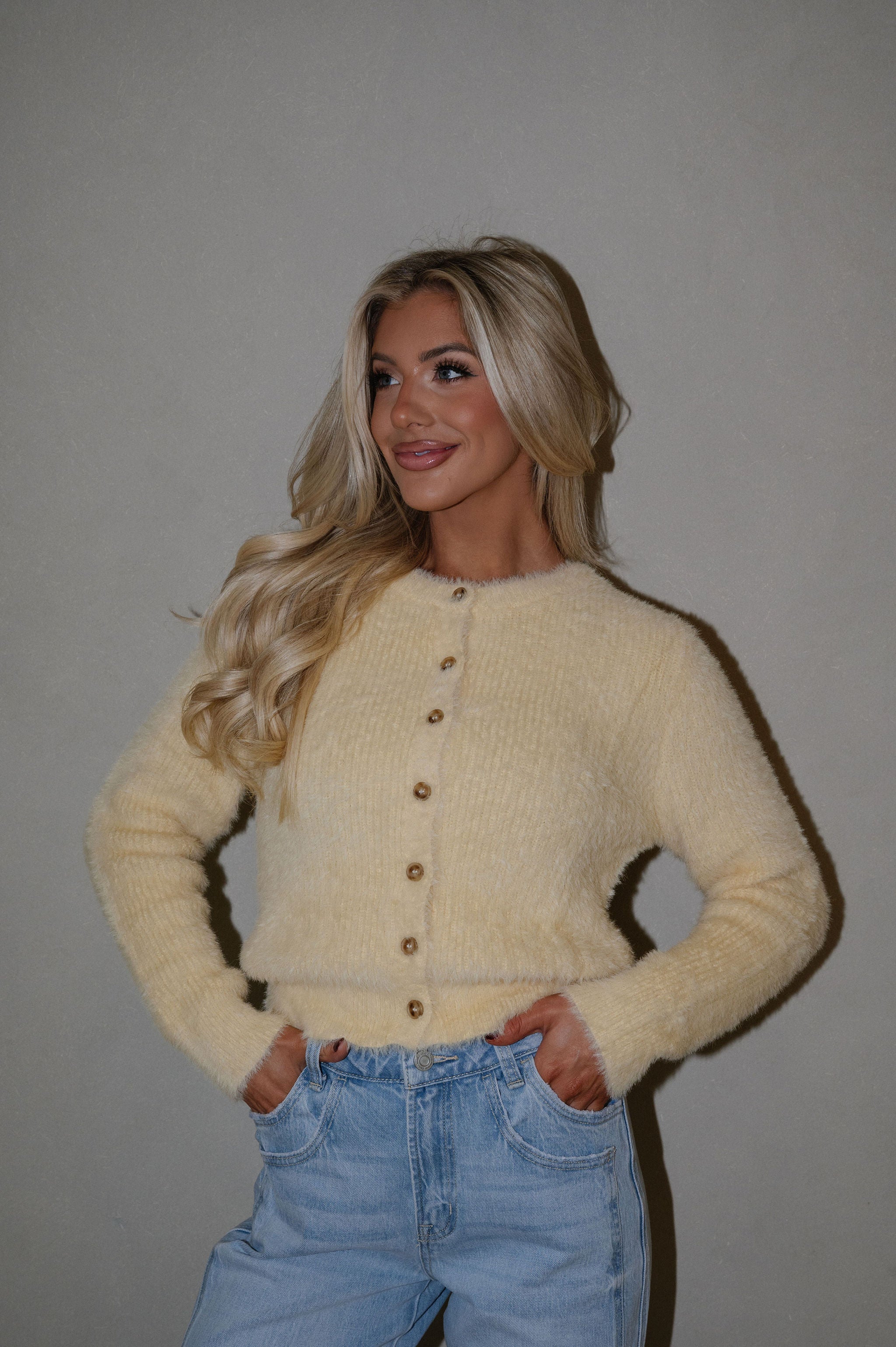 Quinn Fuzzy Cardigan-Butter Yellow