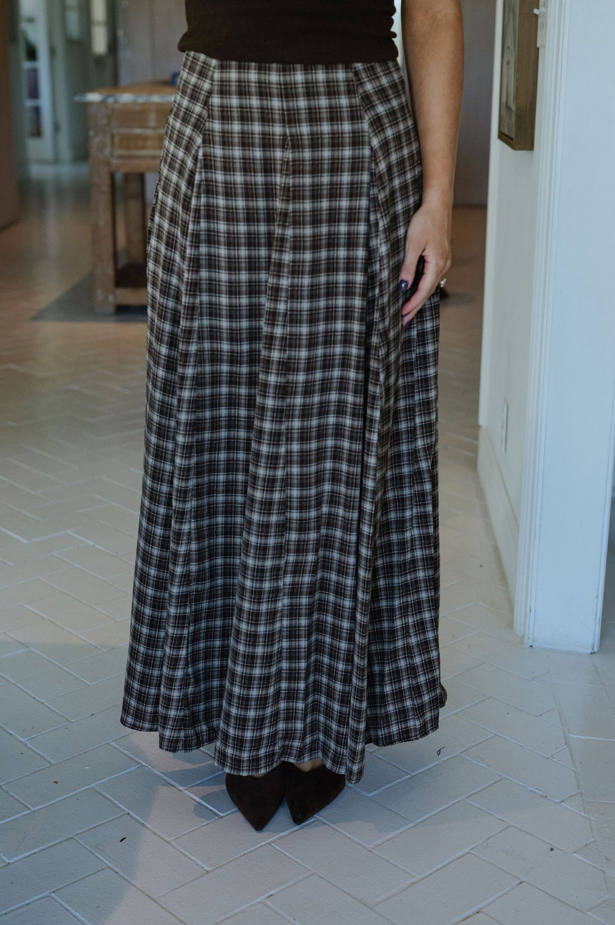 Riley Plaid Maxi Skirt-Brown Multi