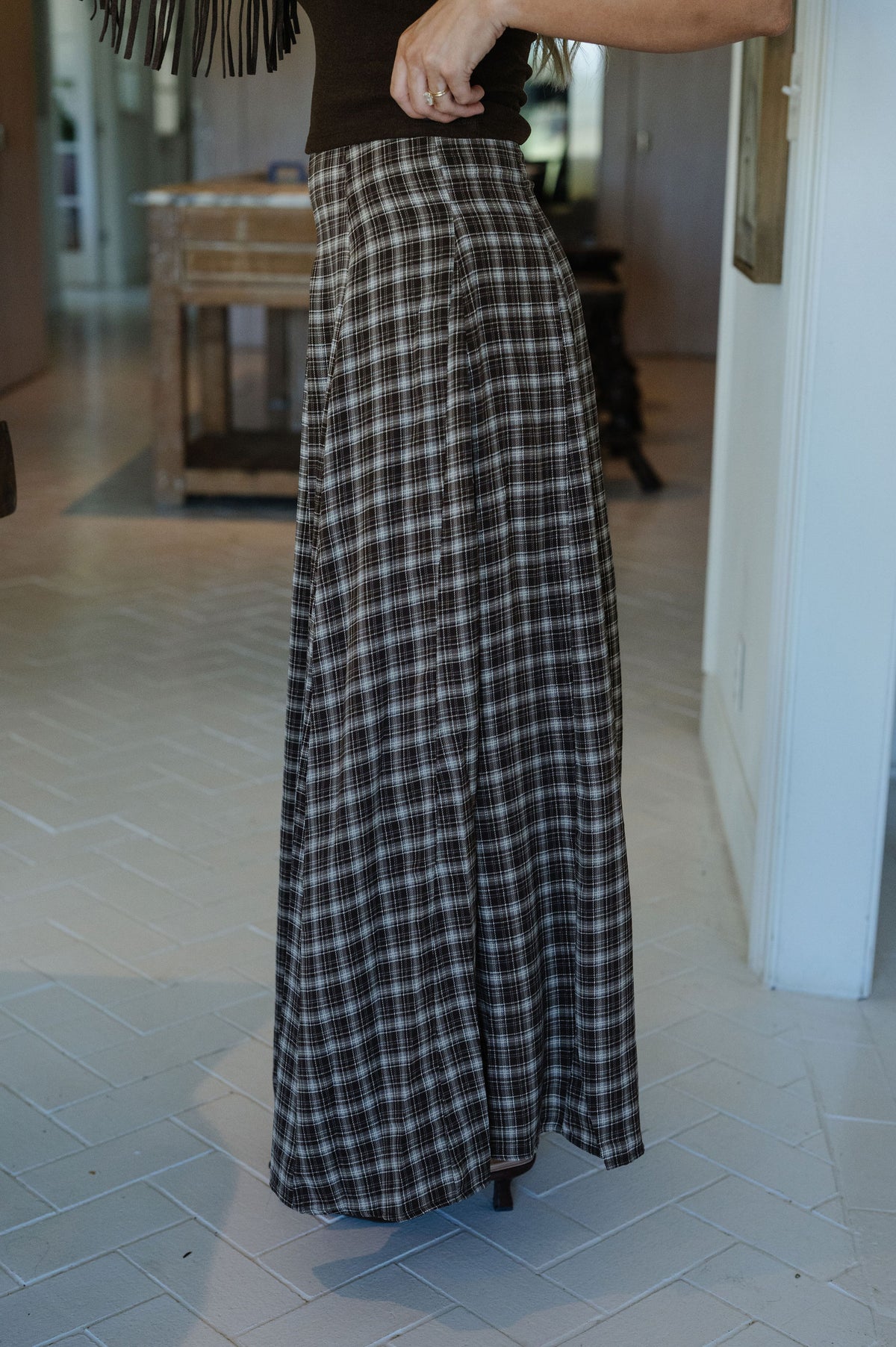 Riley Plaid Maxi Skirt-Brown Multi