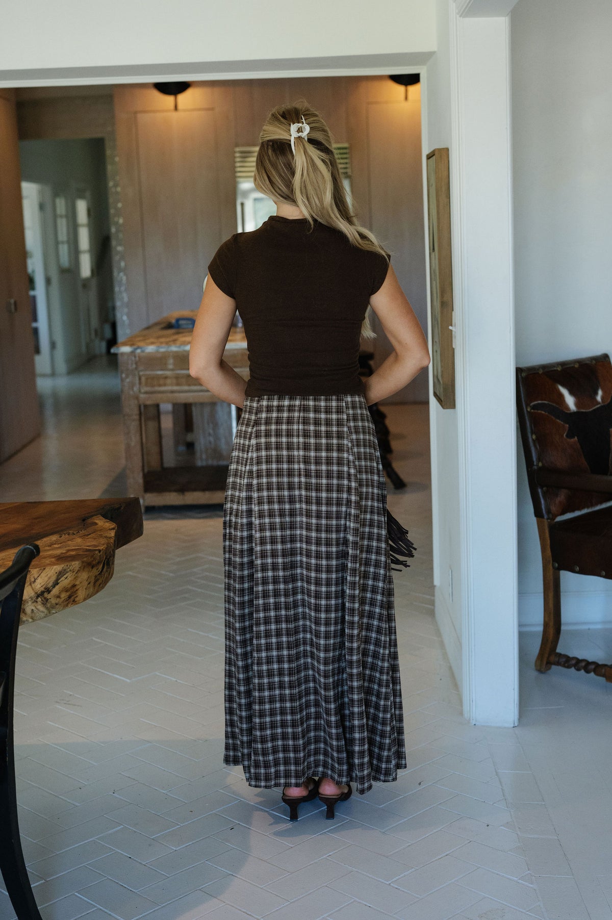 Riley Plaid Maxi Skirt-Brown Multi