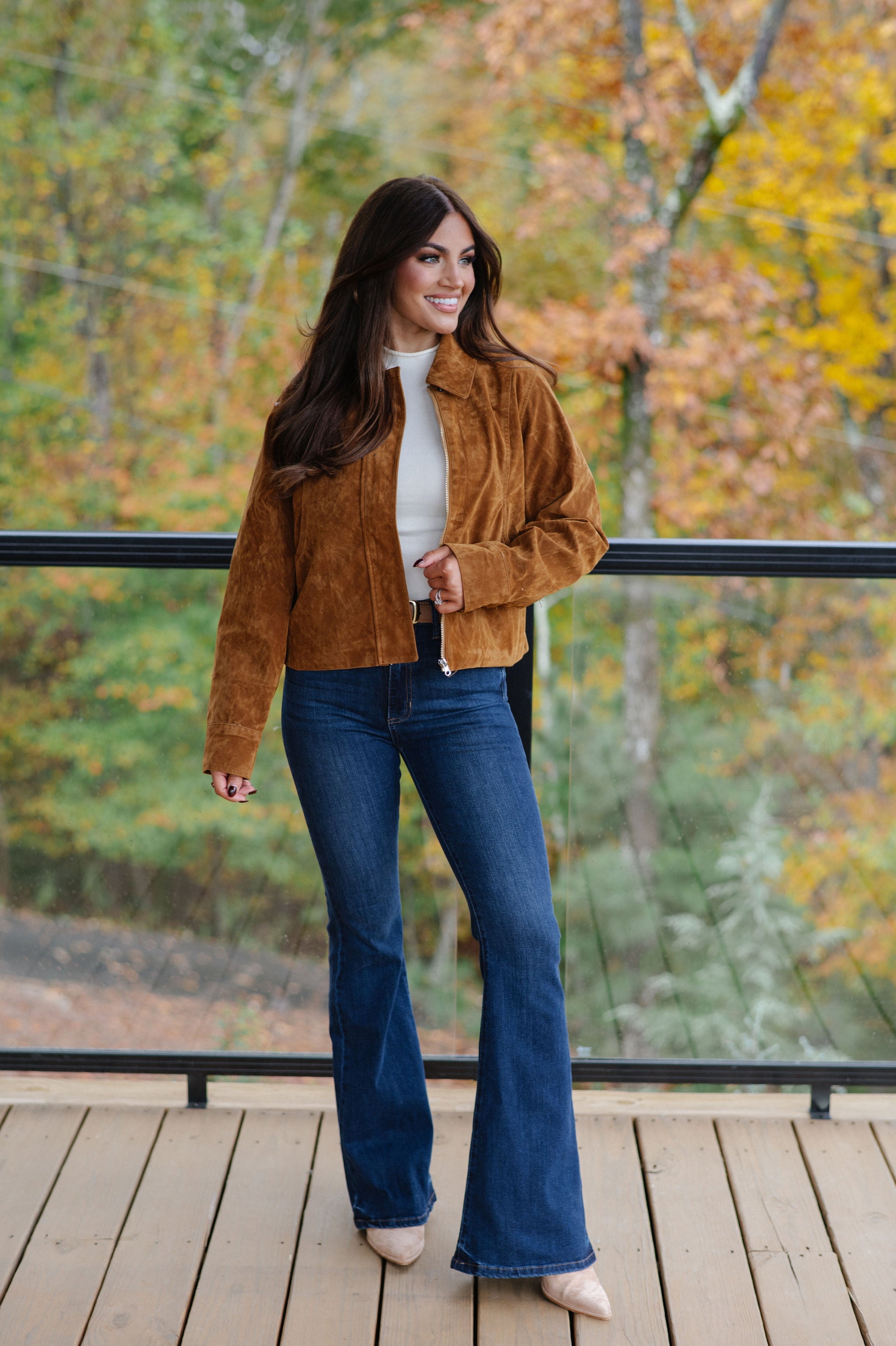 Faux Suede Collar Jacket-Camel