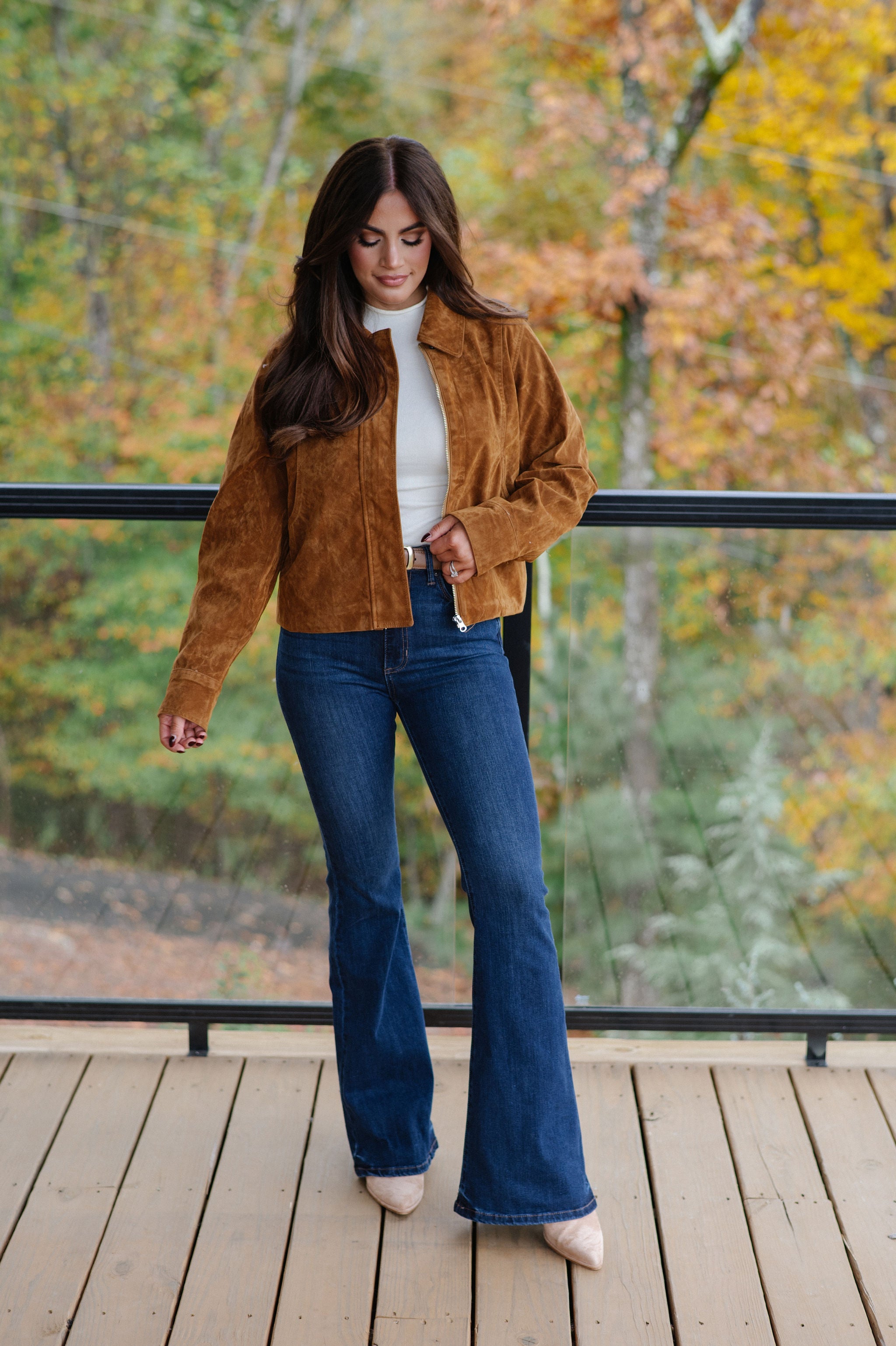 Faux Suede Collar Jacket-Camel