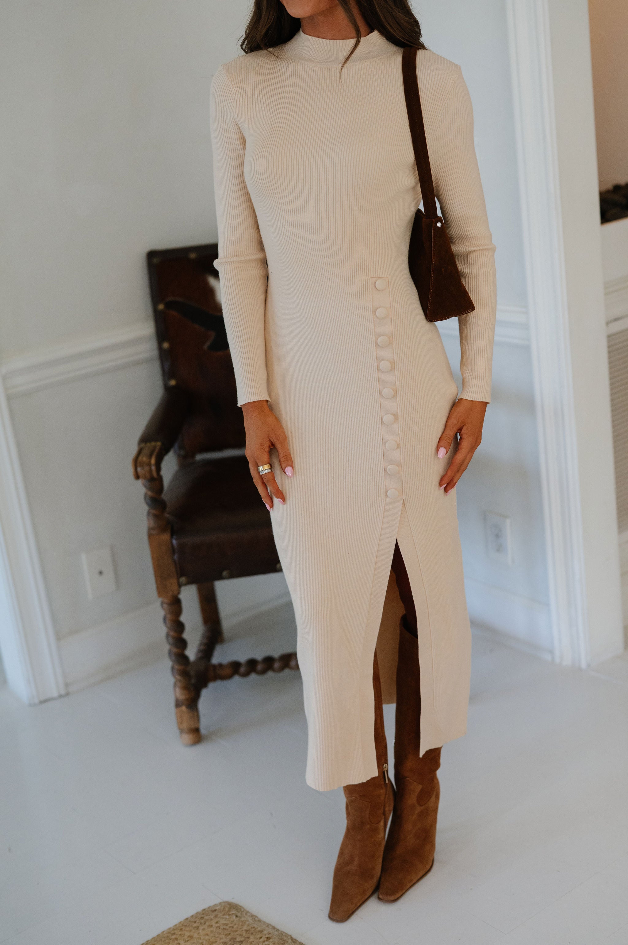 Crew Midi Dress-Beige