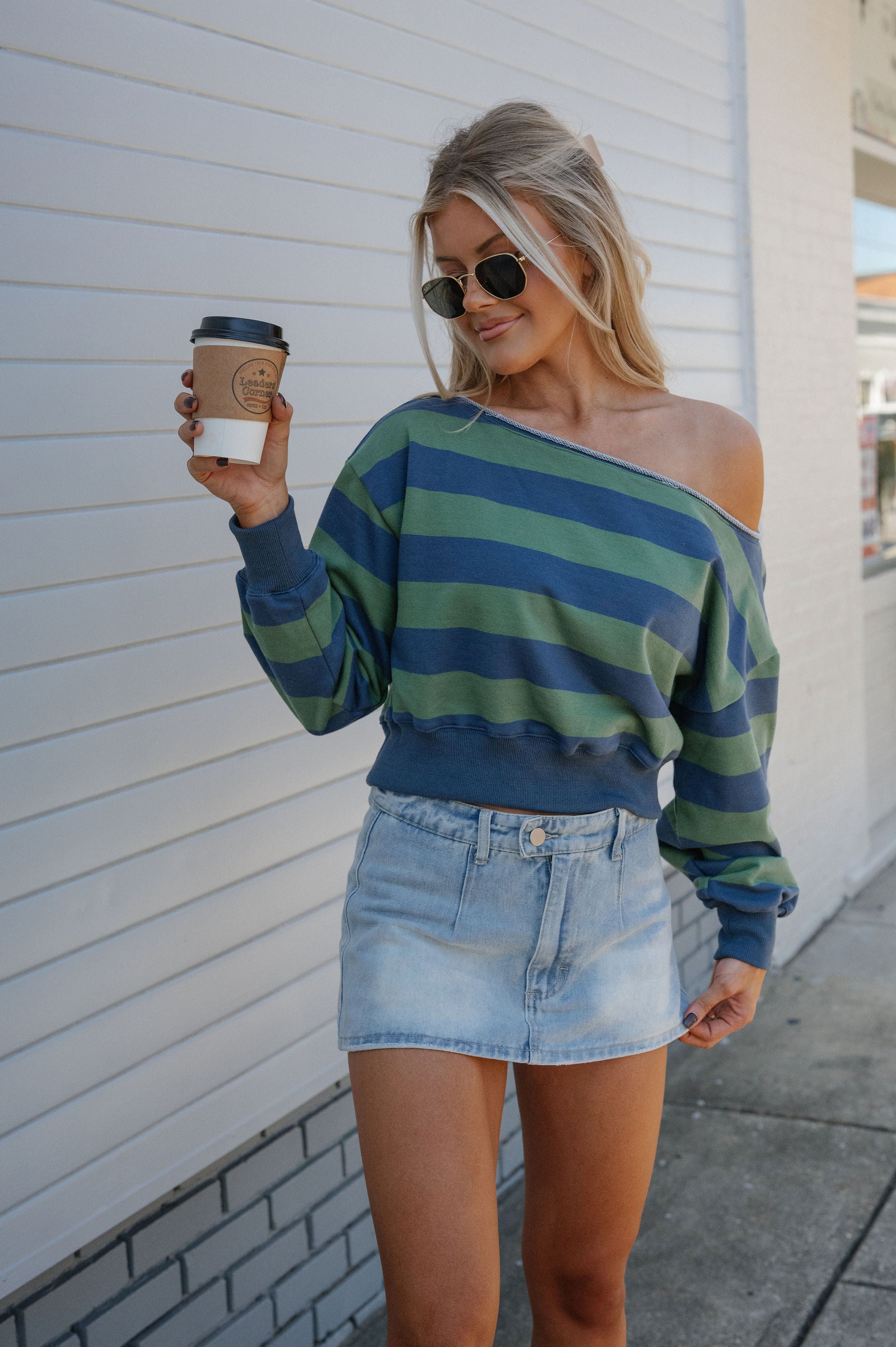 Sammie Striped Top-Green/Navy