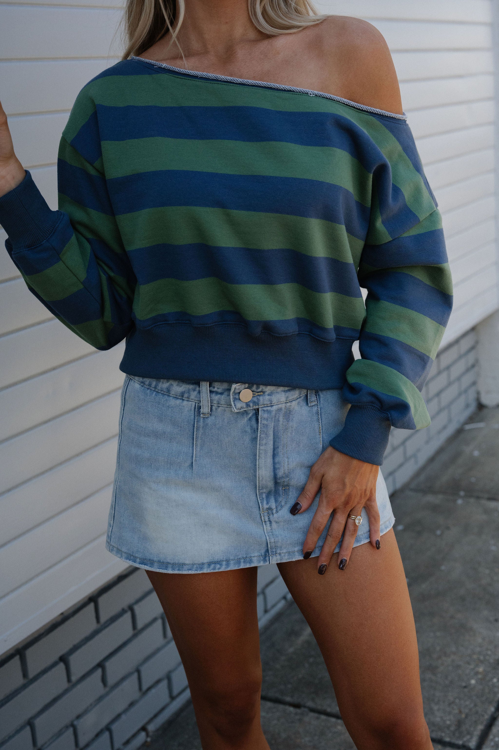 Sammie Striped Top-Green/Navy