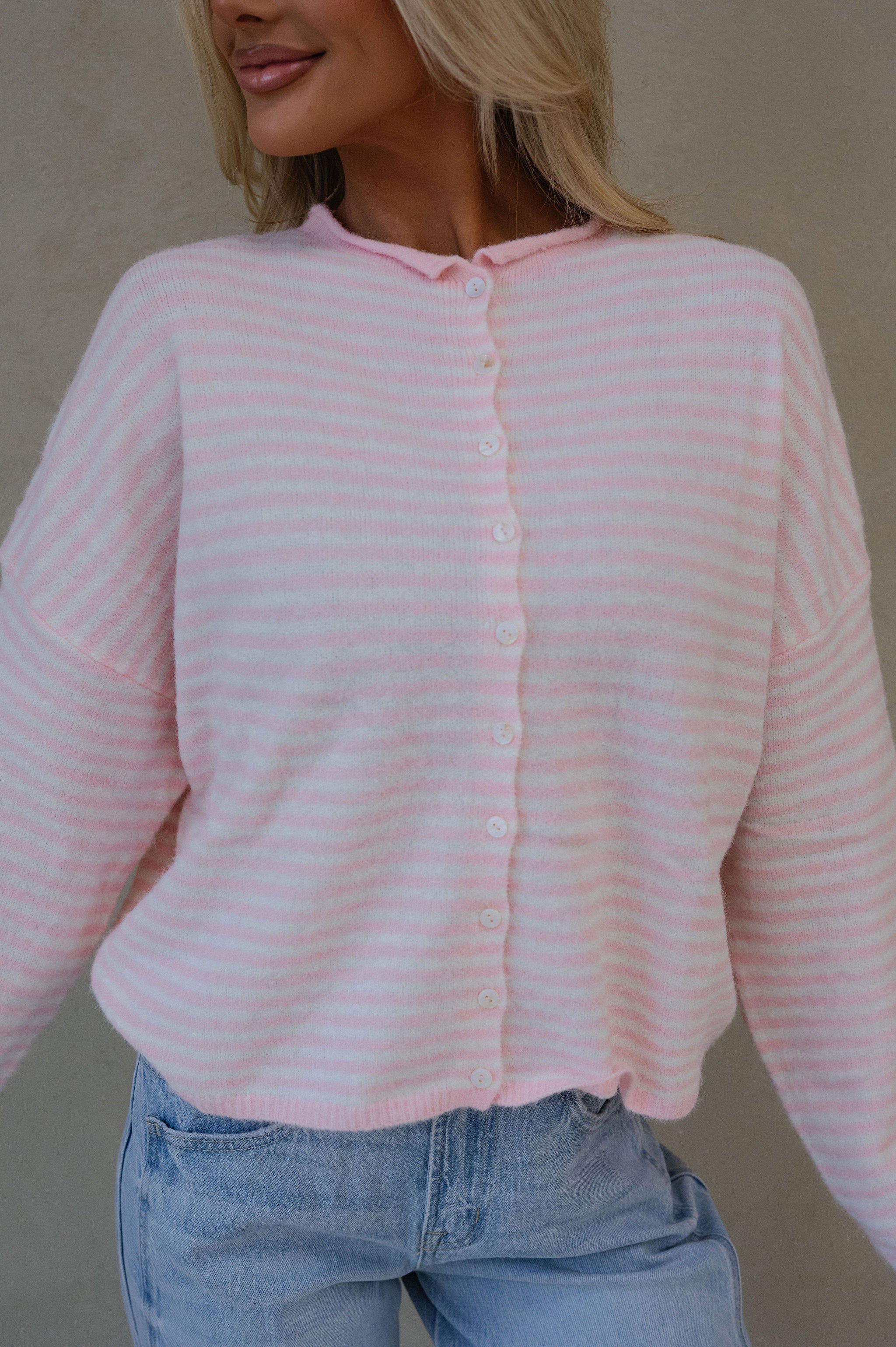 Mallory Mini Striped Cardigan-Pink
