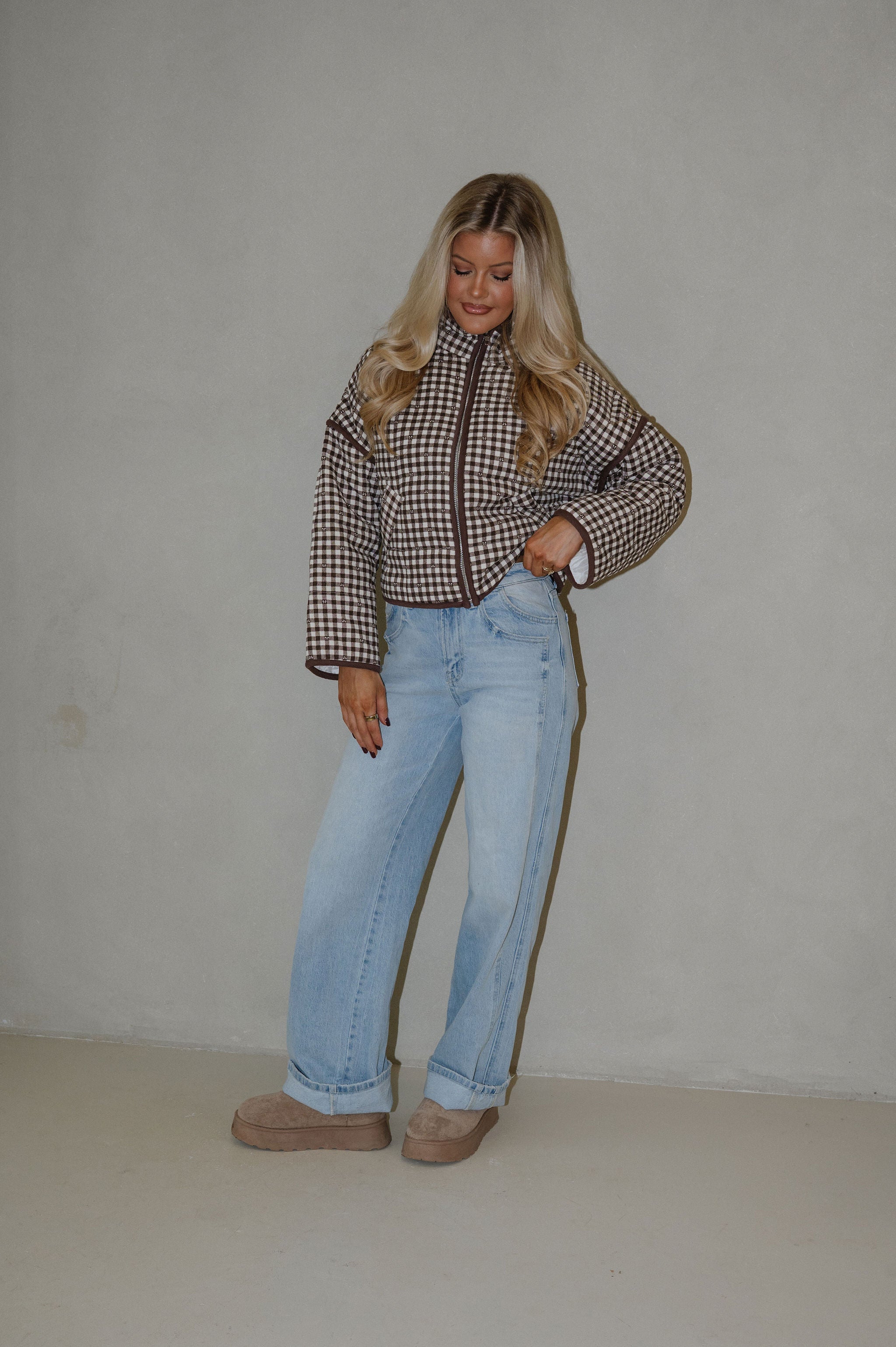 Barclay Gingham Jacket-Brown/Off White